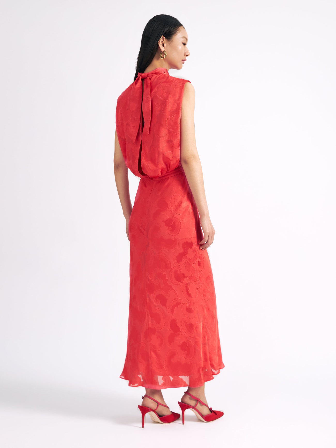 Load image into Gallery viewer, Fleur Midi Dress in Hot Coral