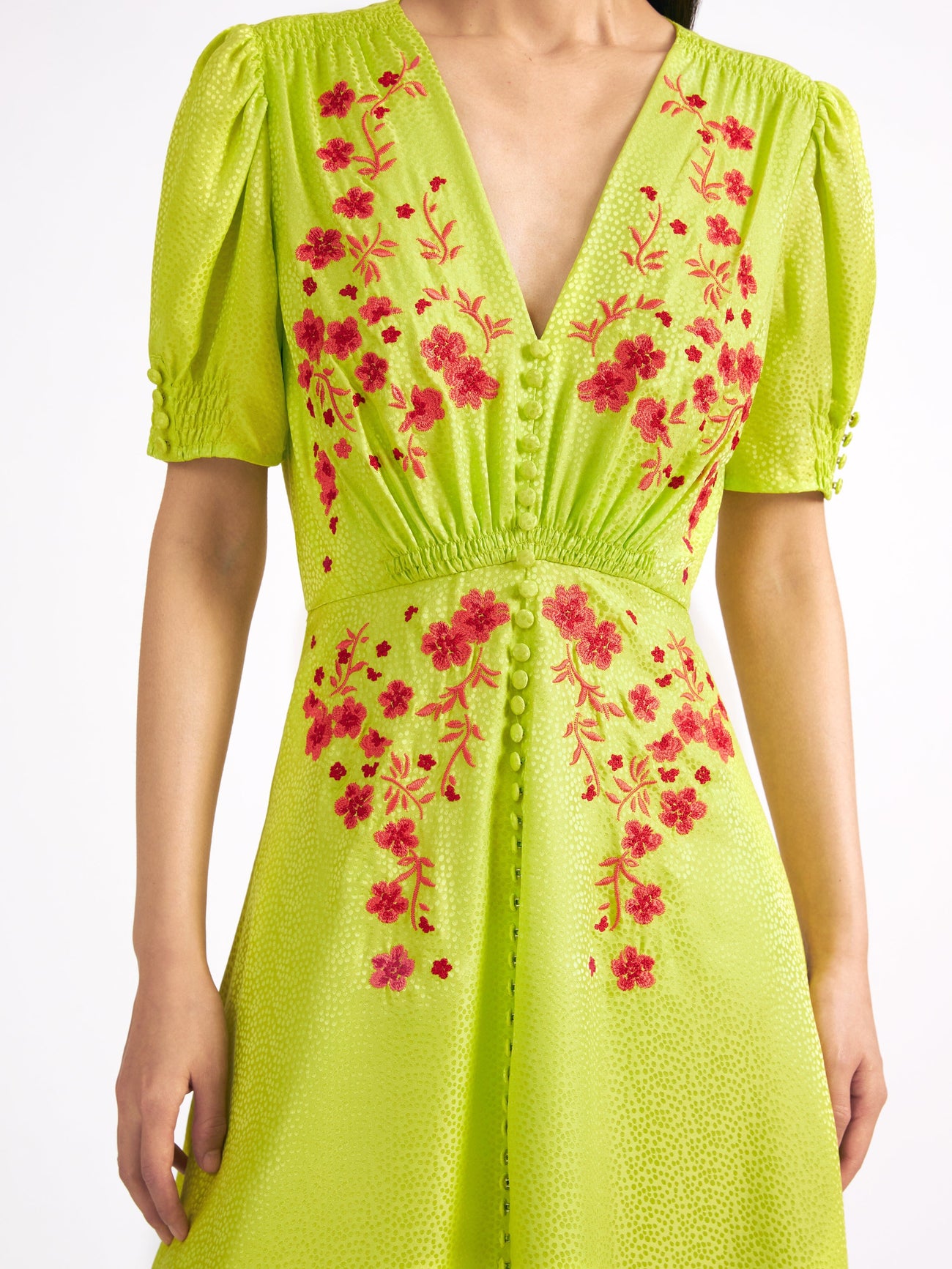 Load image into Gallery viewer, Lea Dress in Lime Coral Embroidery