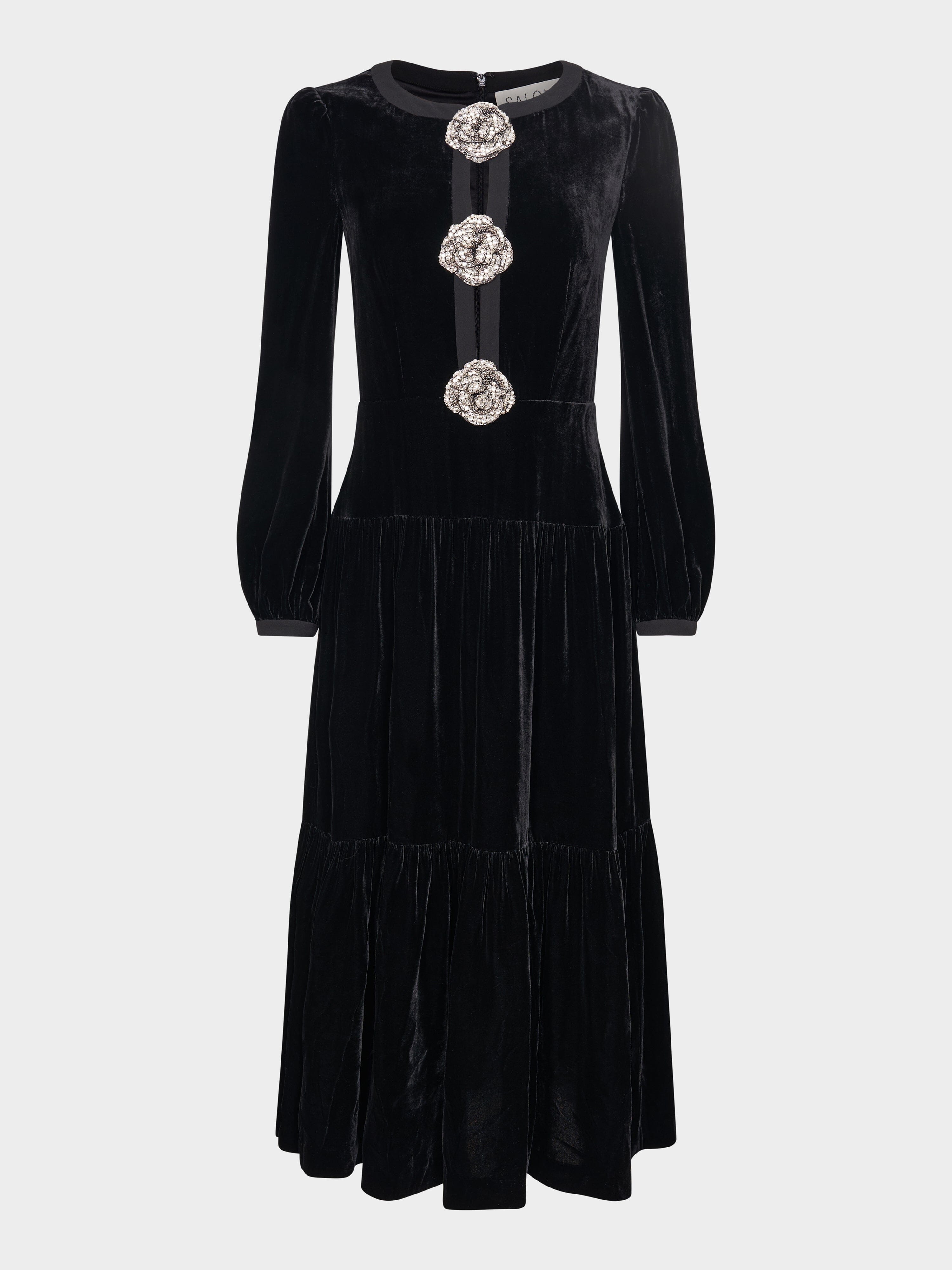 Saloni London - Camille Bows B Dress in Black Crystal Rose Saloni London - Camille Bows B Dress in Black Crystal Rose