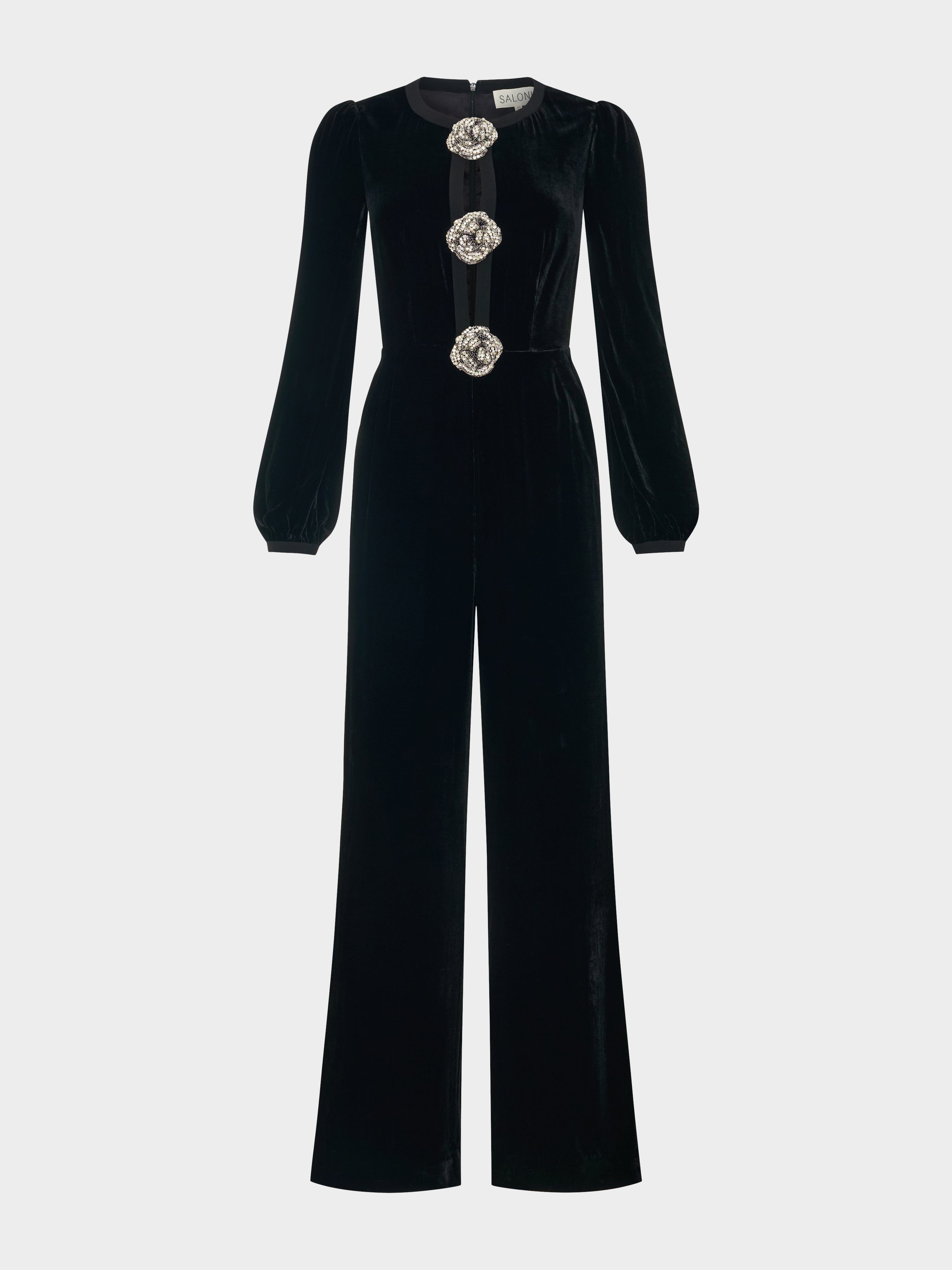 Camille Bows Jumpsuit in Black Crystal Rose – SALONI