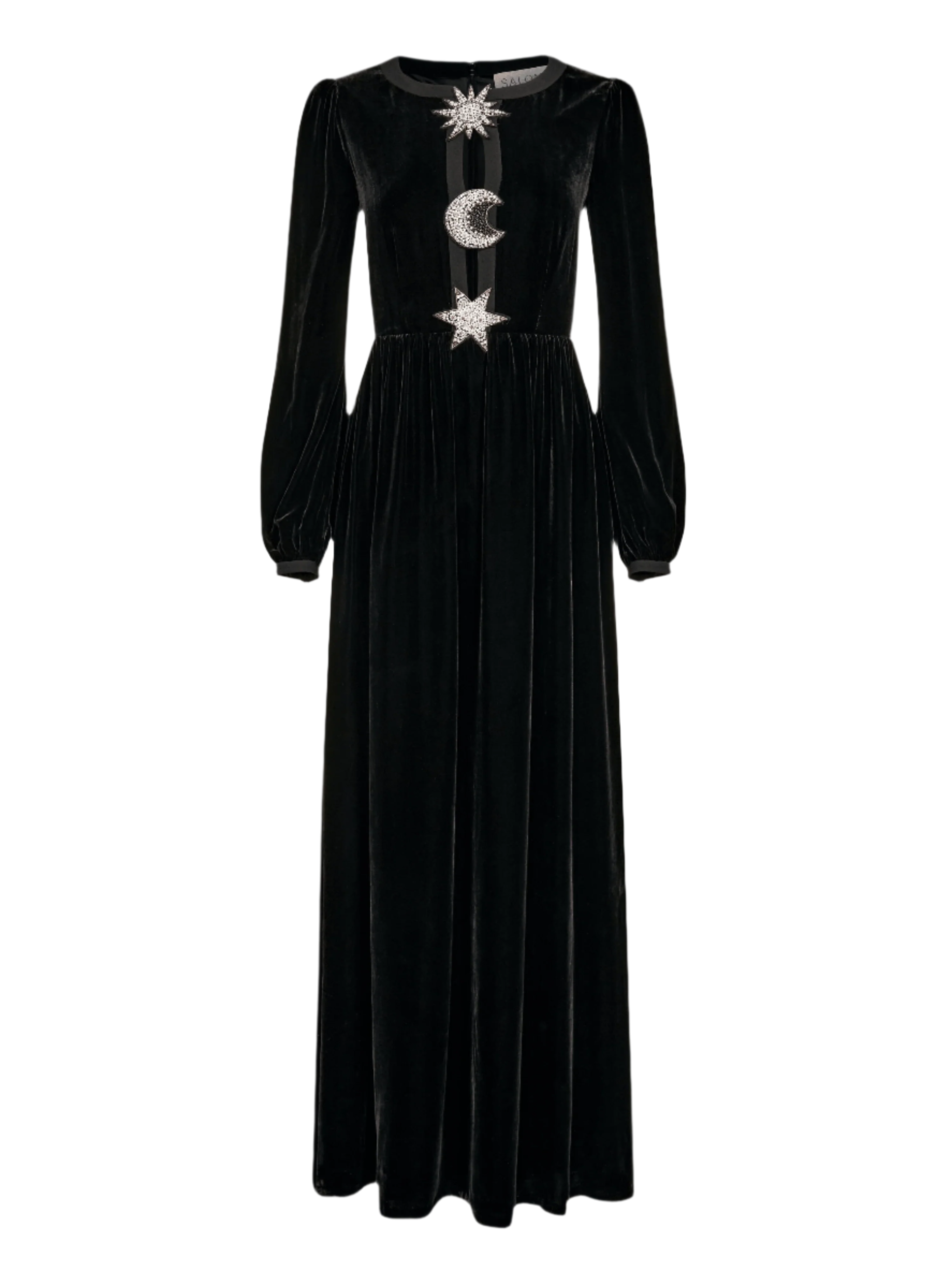 Camille Embellished Sun Moon Star Long Dress in Black – SALONI