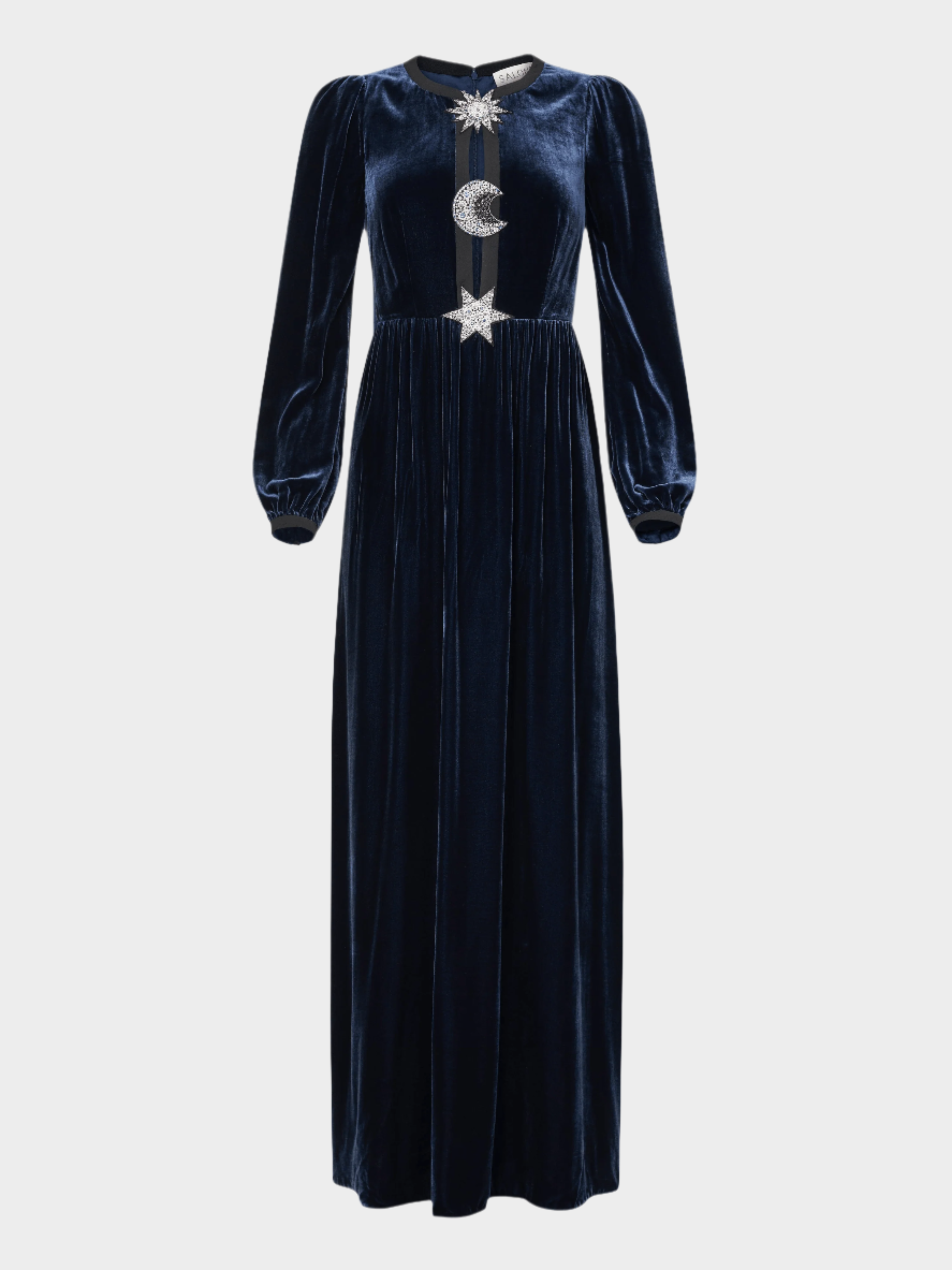 Camille Embellished Sun Moon Star Long Dress in Dark Navy Camille Embellished Sun Moon Star Long Dress in Dark Navy