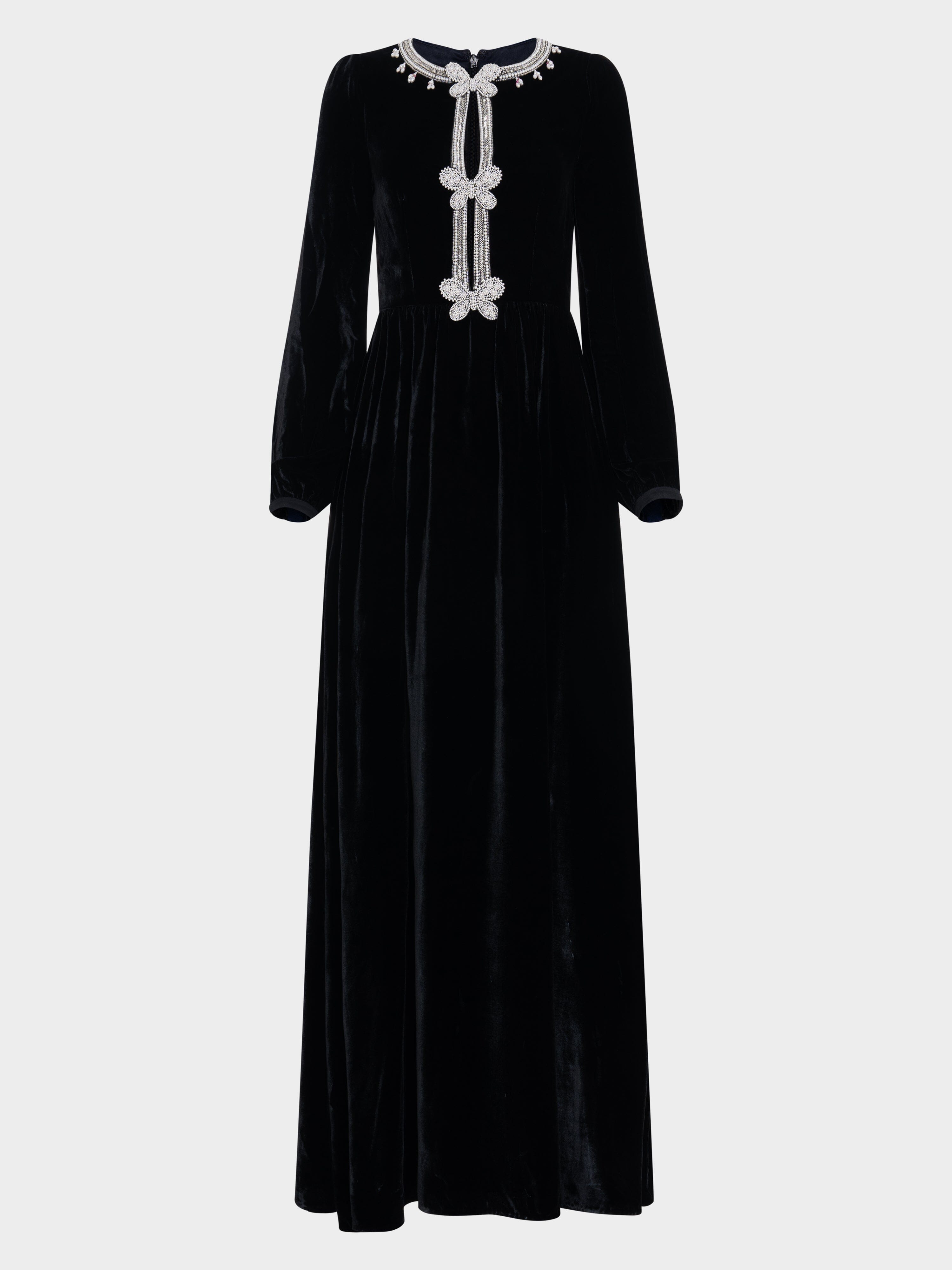 Saloni | Camille Long Dress in Black Monarch Embroidery | Black Saloni | Camille Long Dress in Black Monarch Embroidery | Black