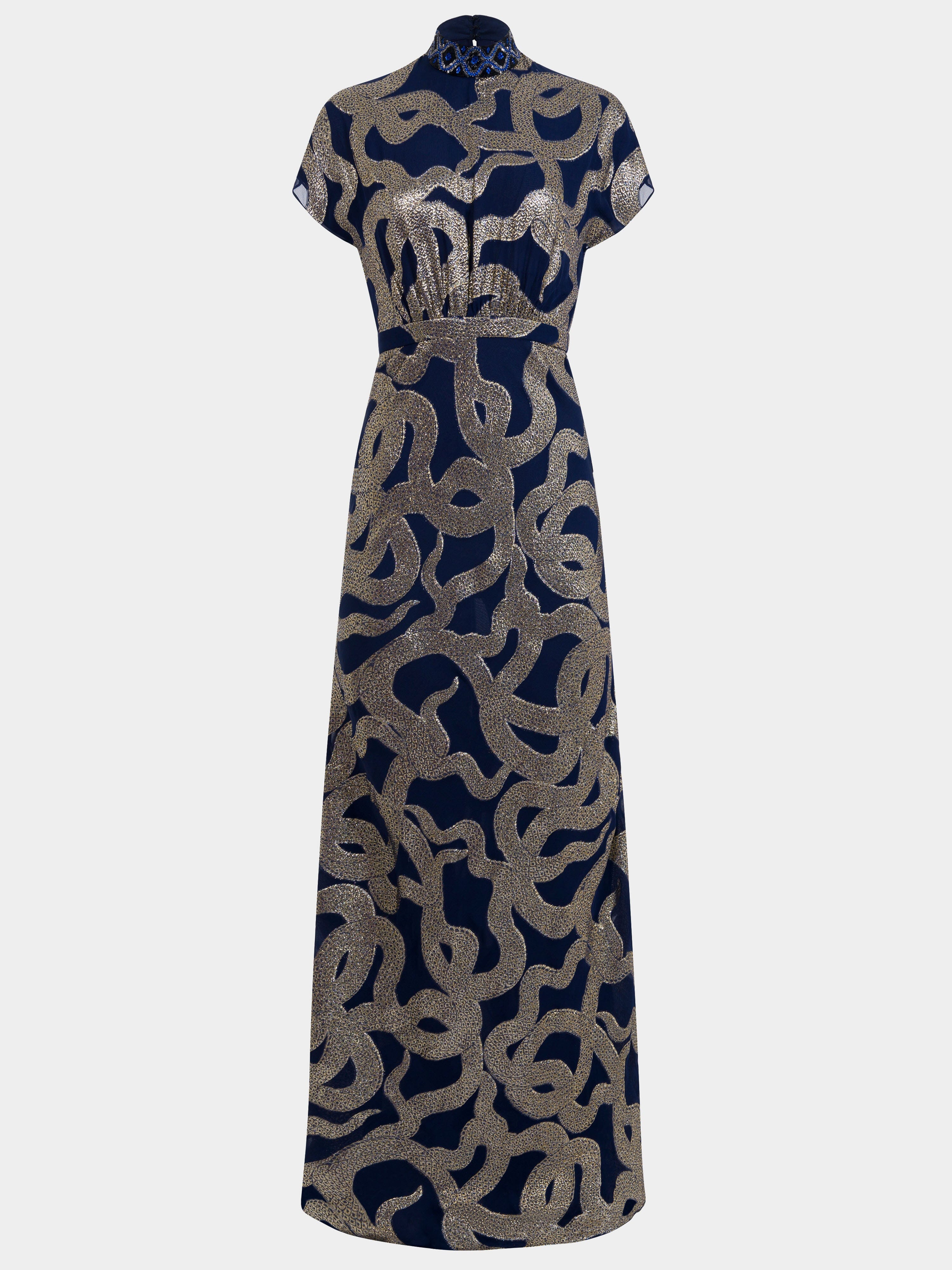 Fabienne Long C Dress in Navy Jet Adder Embroidery SALONI Fabienne Long C Dress in Navy Jet Adder Embroidery SALONI