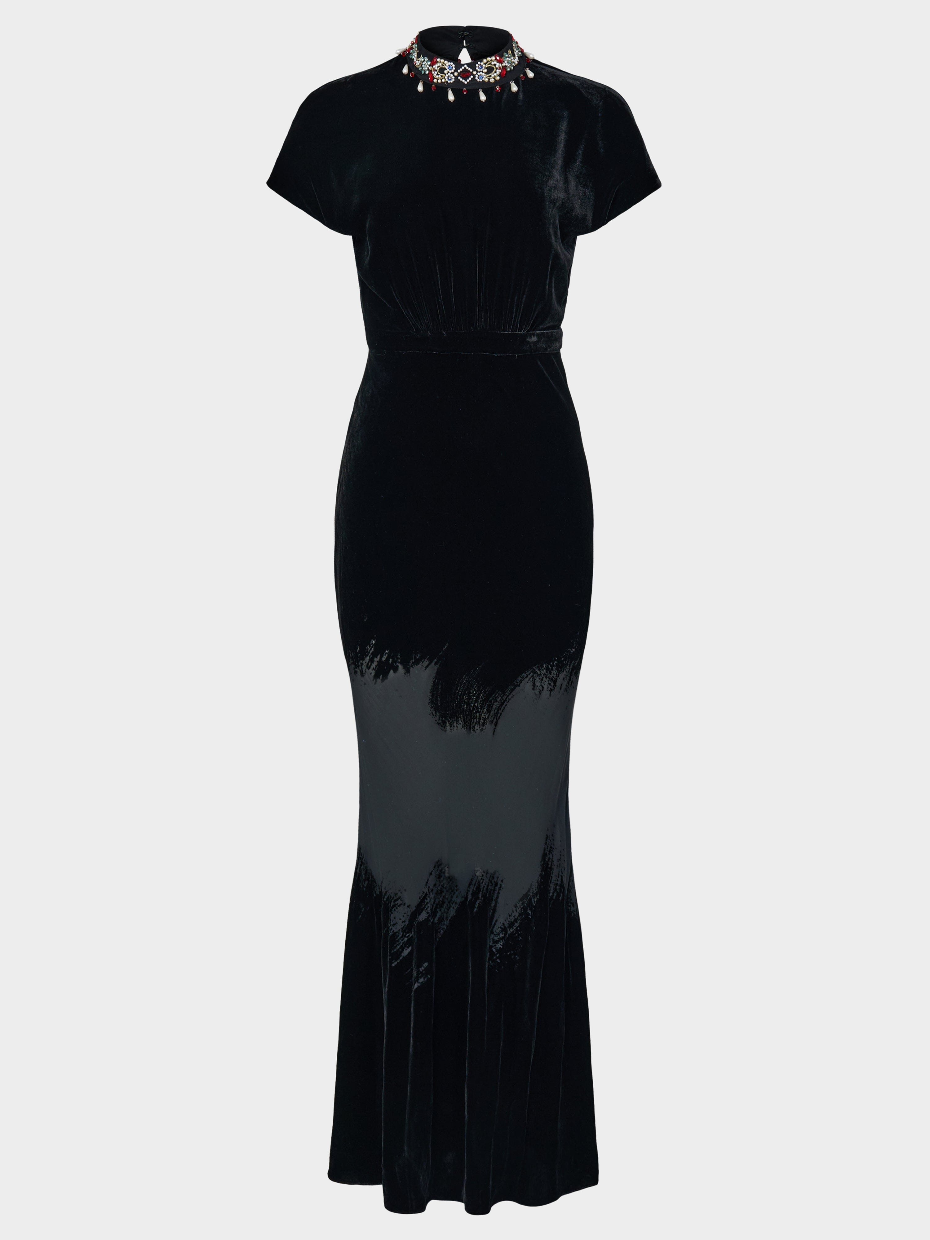 Saloni Women's Fabienne Velvet Maxi Dress - Onyx Brushstroke - Size 8 Saloni Women's Fabienne Velvet Maxi Dress - Onyx Brushstroke - Size 8
