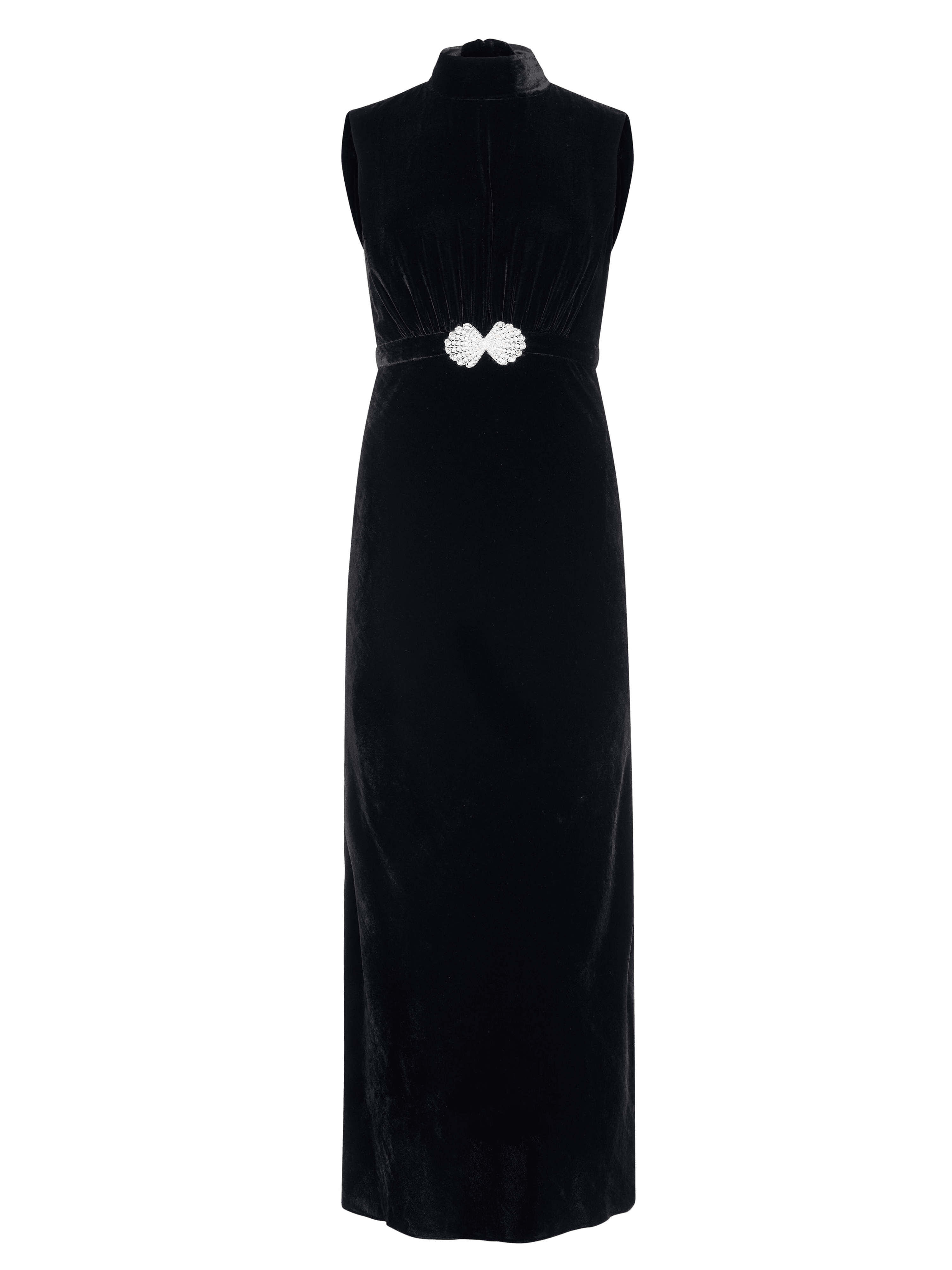 Saloni London - Fleur Velvet Dress in Black Pearl Clamshell Saloni London - Fleur Velvet Dress in Black Pearl Clamshell