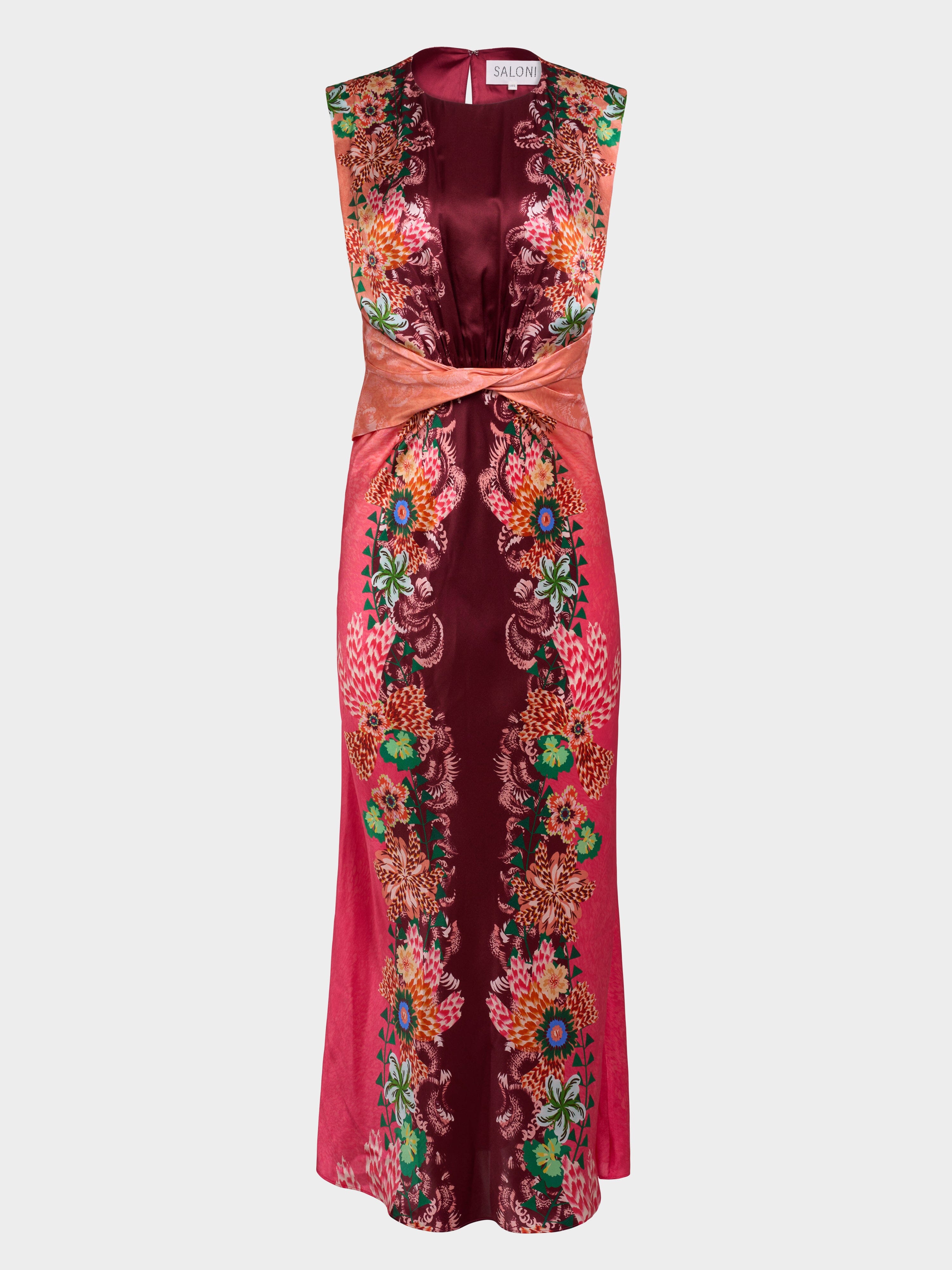 saloni gwen twisted draped floral print silk maxi dress Gwen Dress in Plumeria Emerald