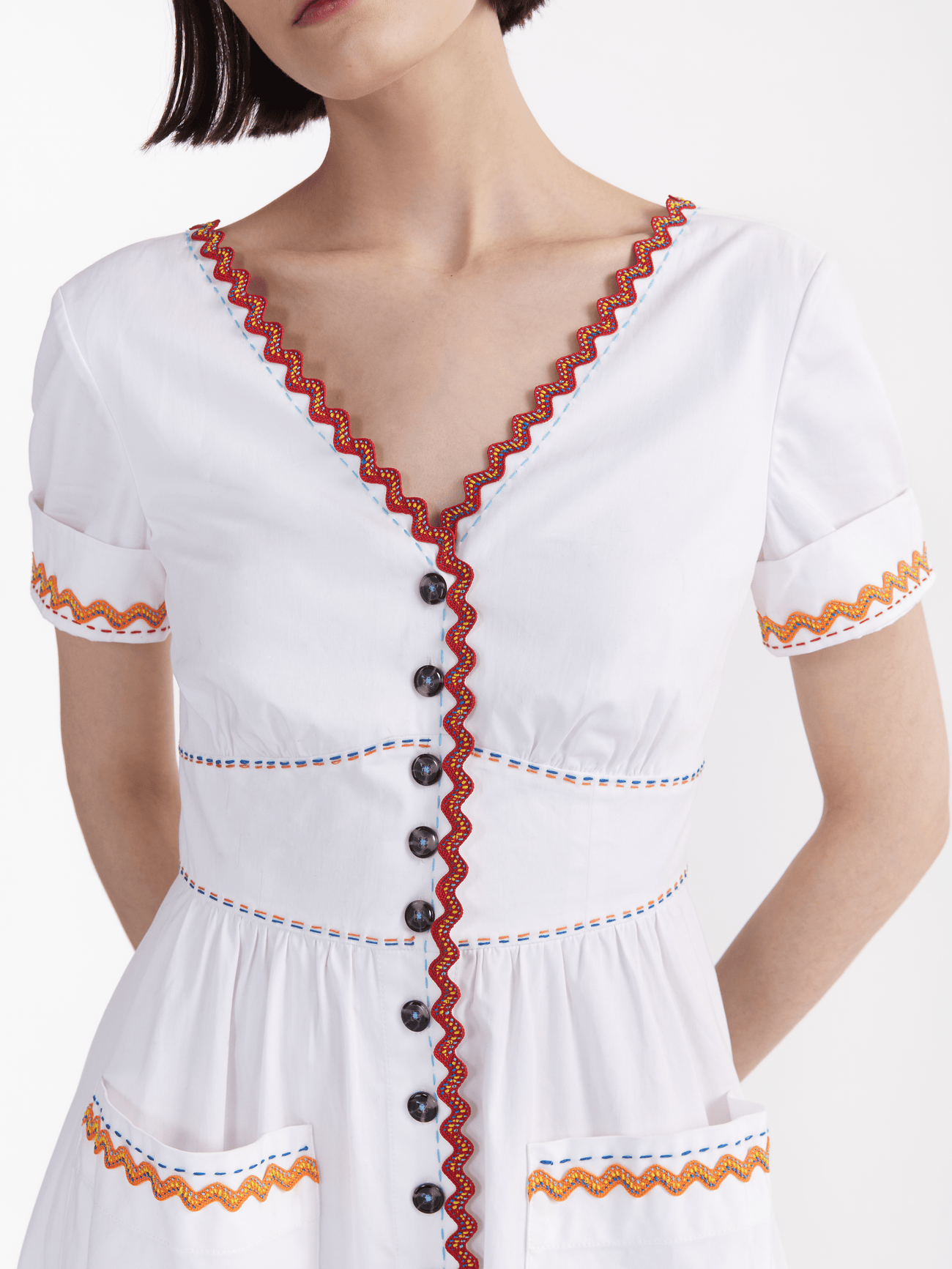 Load image into Gallery viewer, Luella C Dress in White Ricrac Stitch