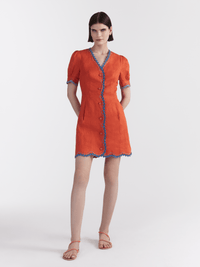Marlee Dress in Coral with Stitch Embroidery