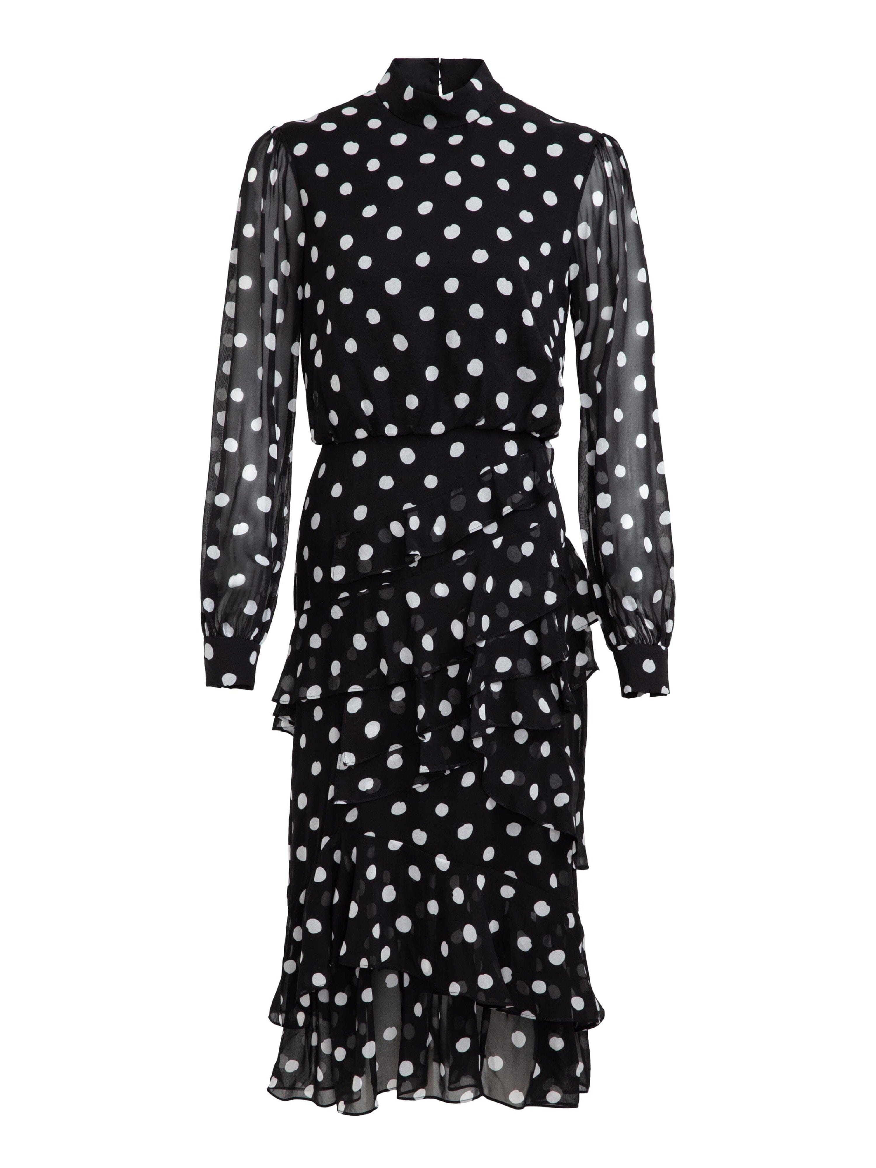 SALONI London - Isa Ruffle Dress in Mono Dot - Silk SALONI London - Isa Ruffle Dress in Mono Dot - Silk