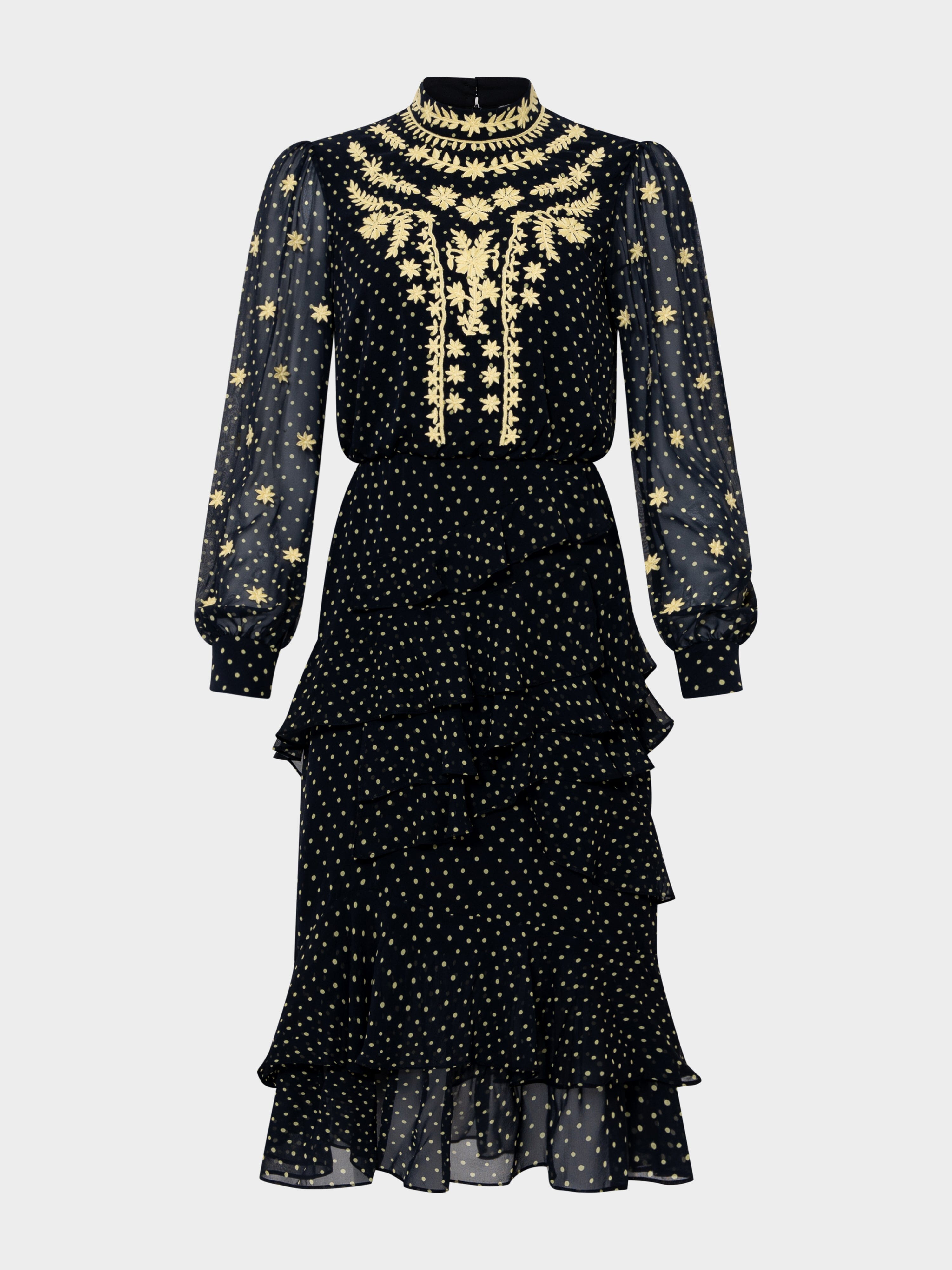 Saloni London - Isa Ruffle Dress in Tiny Dot Sunrise Saloni London - Isa Ruffle Dress in Tiny Dot Sunrise