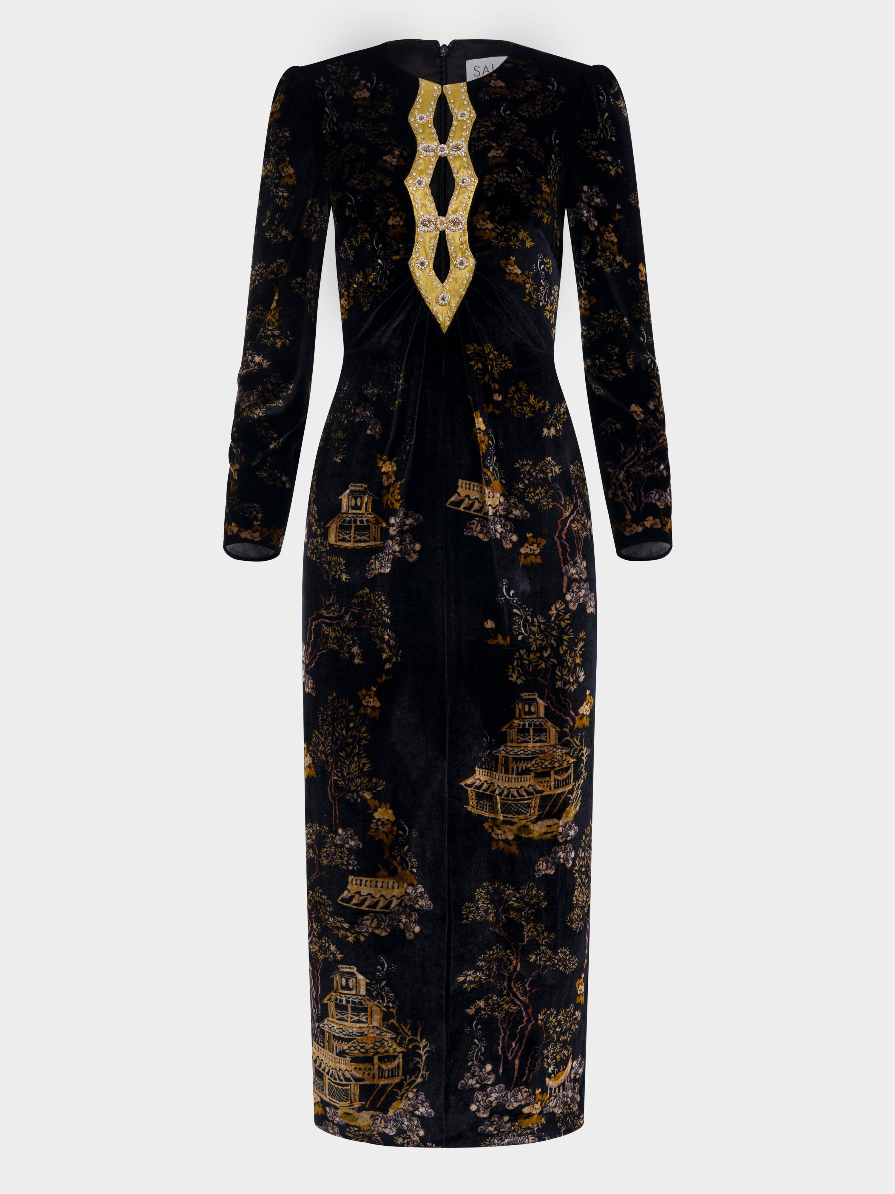 saloni gold dress Jena Dress in Champagne