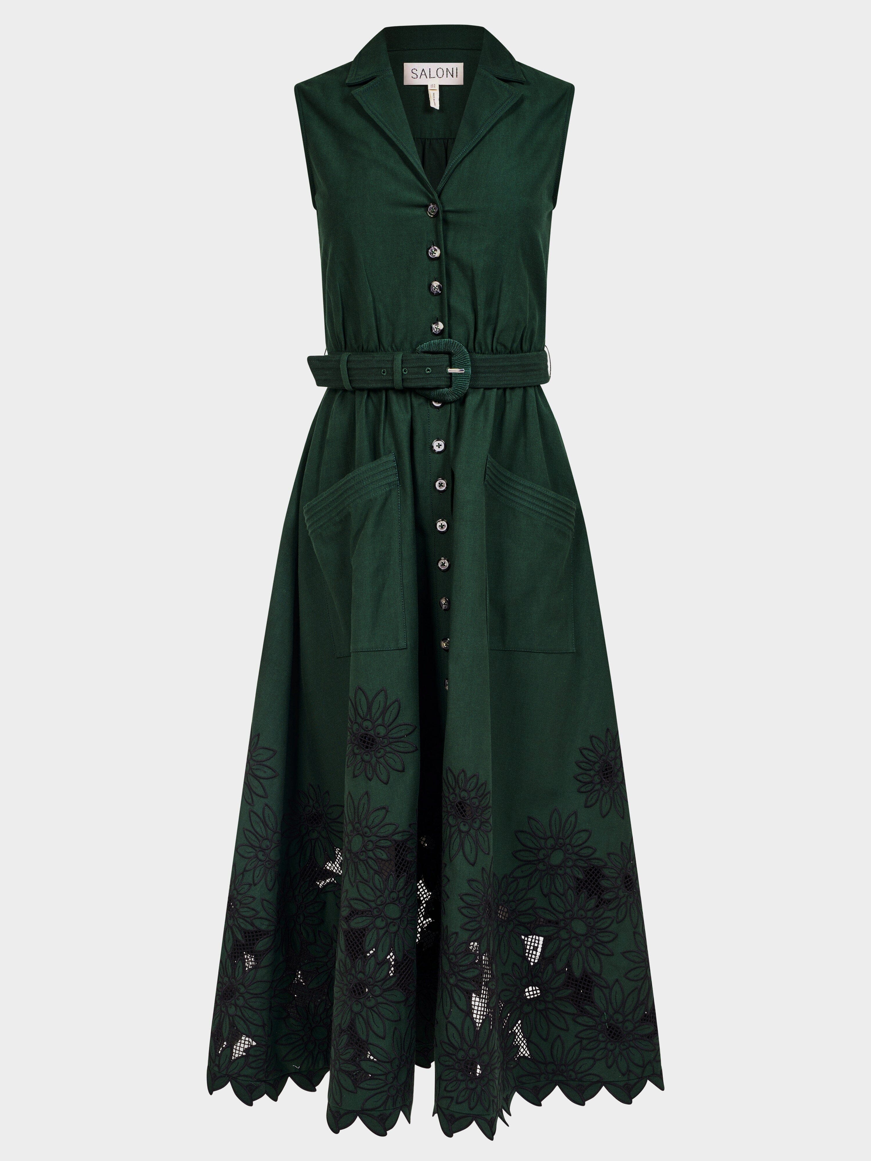 Kirat Dress in Pine Green Embroidery Kirat Dress in Pine Green Embroidery