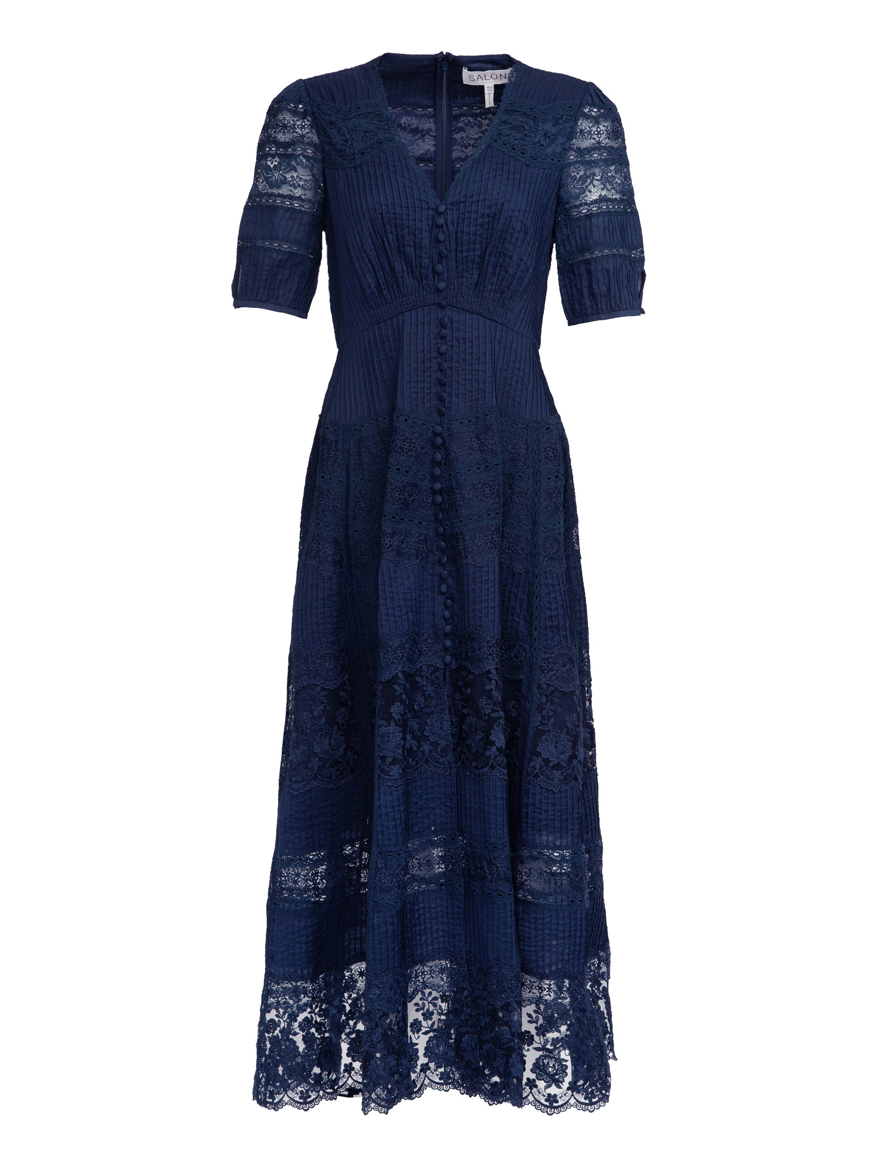 Saloni | Lea Long Lace Dress in Navy | Black Saloni | Lea Long Lace Dress in Navy | Black