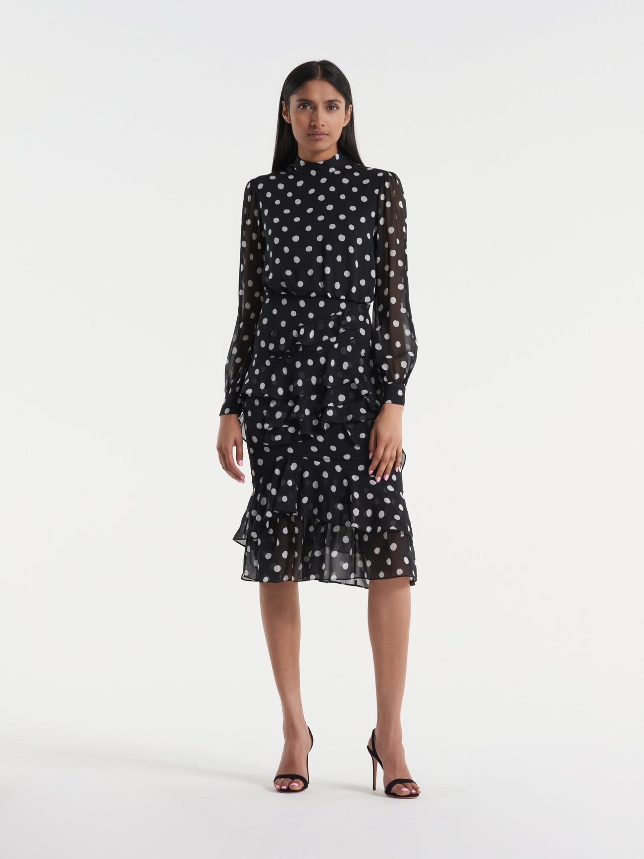 Load image into Gallery viewer, Isa Ruffle Dress in Mono Dot