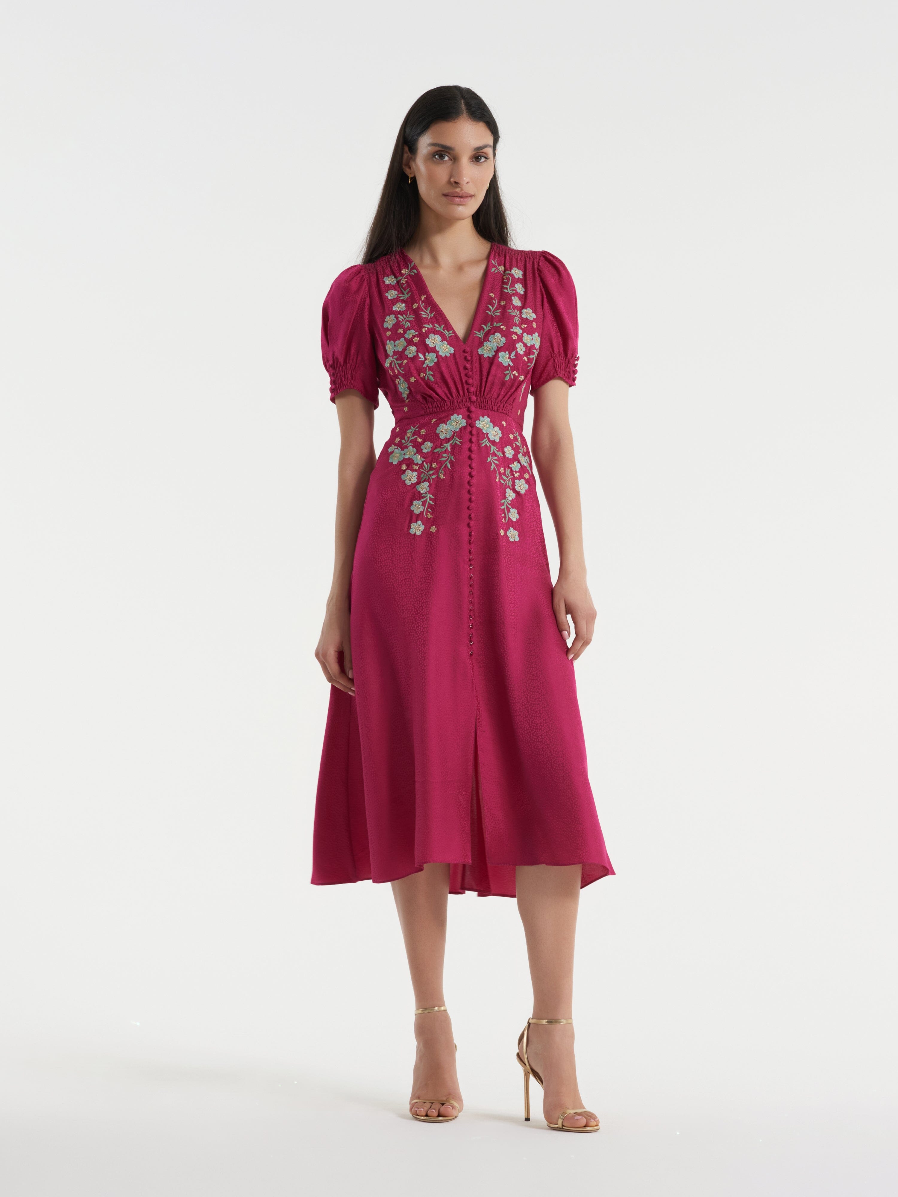 Lea Dress in Summerberry Jade Embroidered