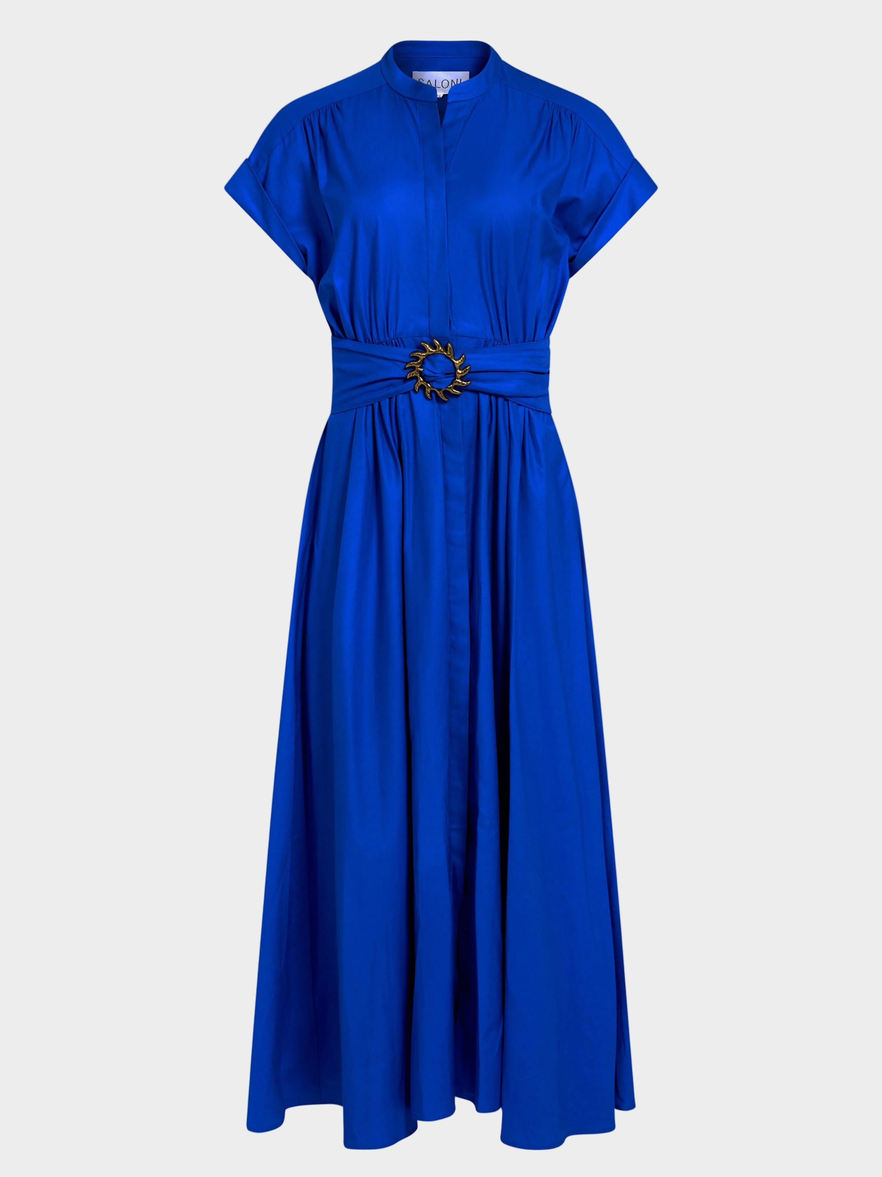 SALONI ブルーロングドレス Neesha Dress in Cobalt Blue – SALONI
