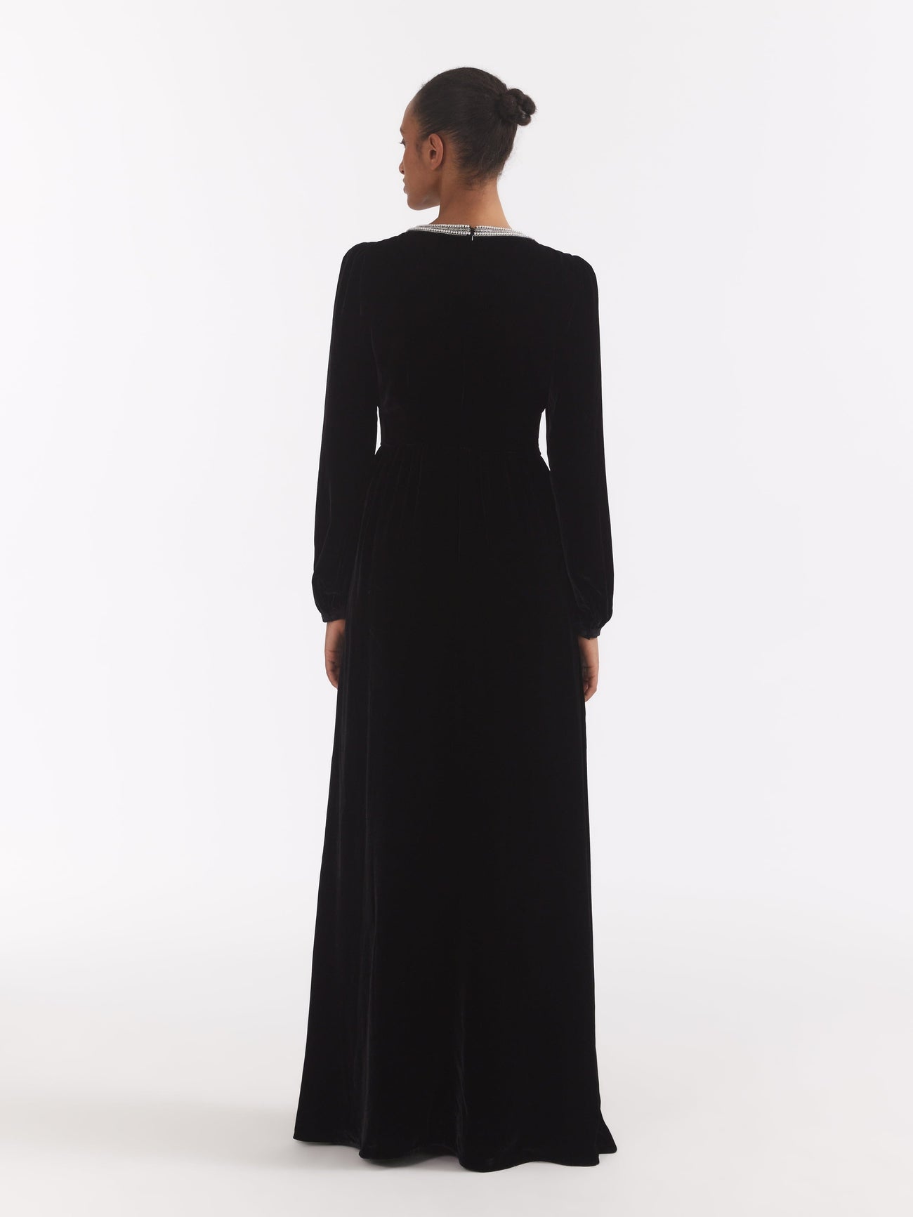 Load image into Gallery viewer, Camille Long Dress in Black Monarch Embroidery