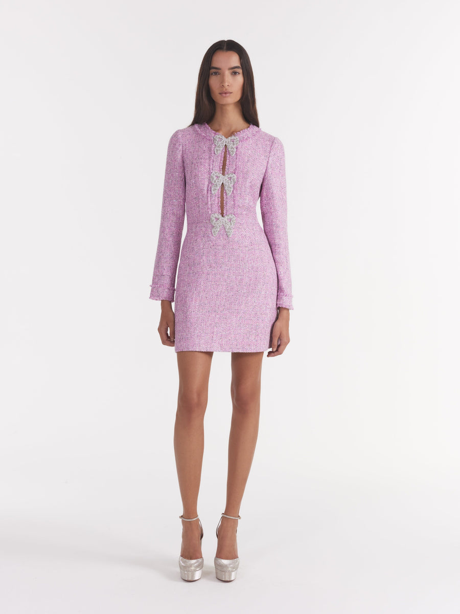 Camille Bow-Embellished Tweed Midi Dress