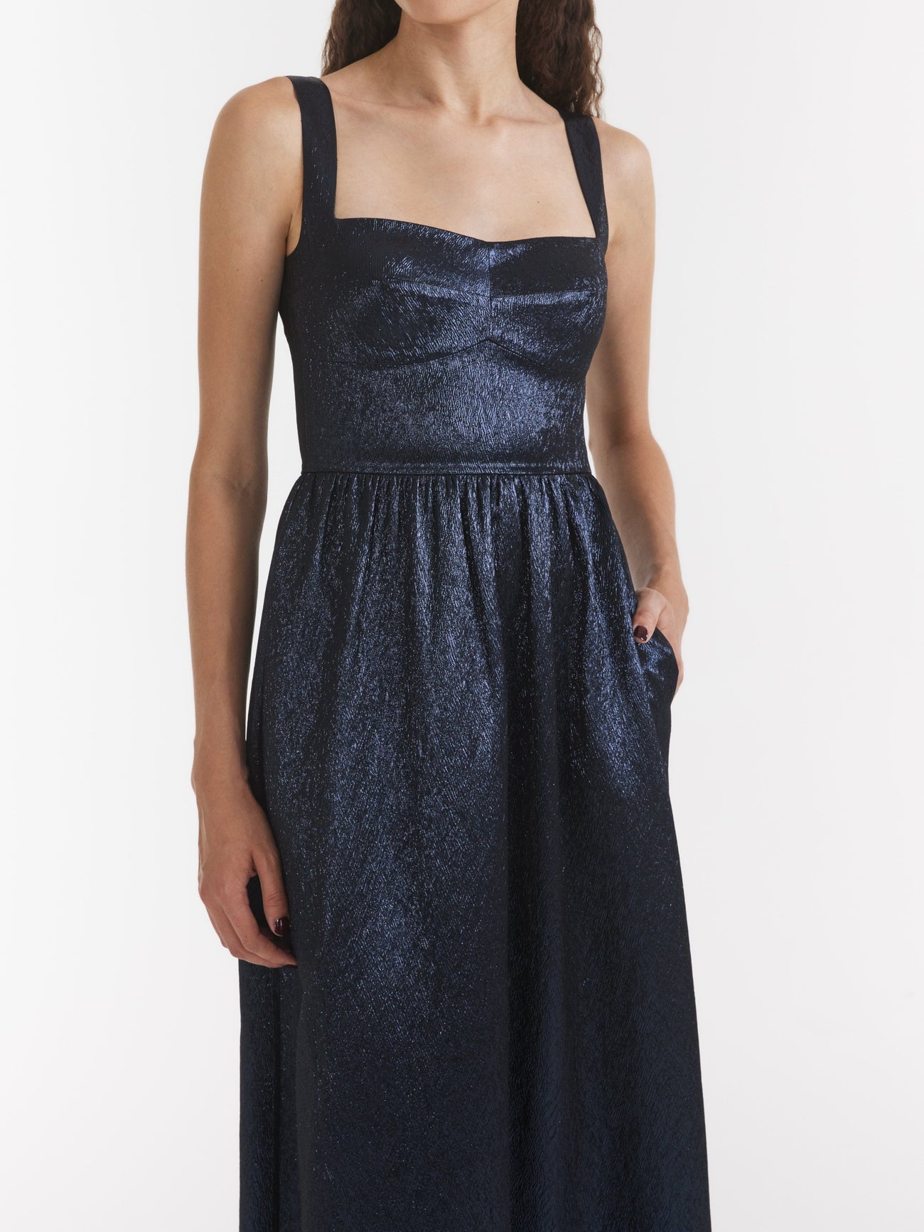 Load image into Gallery viewer, Rachel Long Dress in Metallic Midnight
