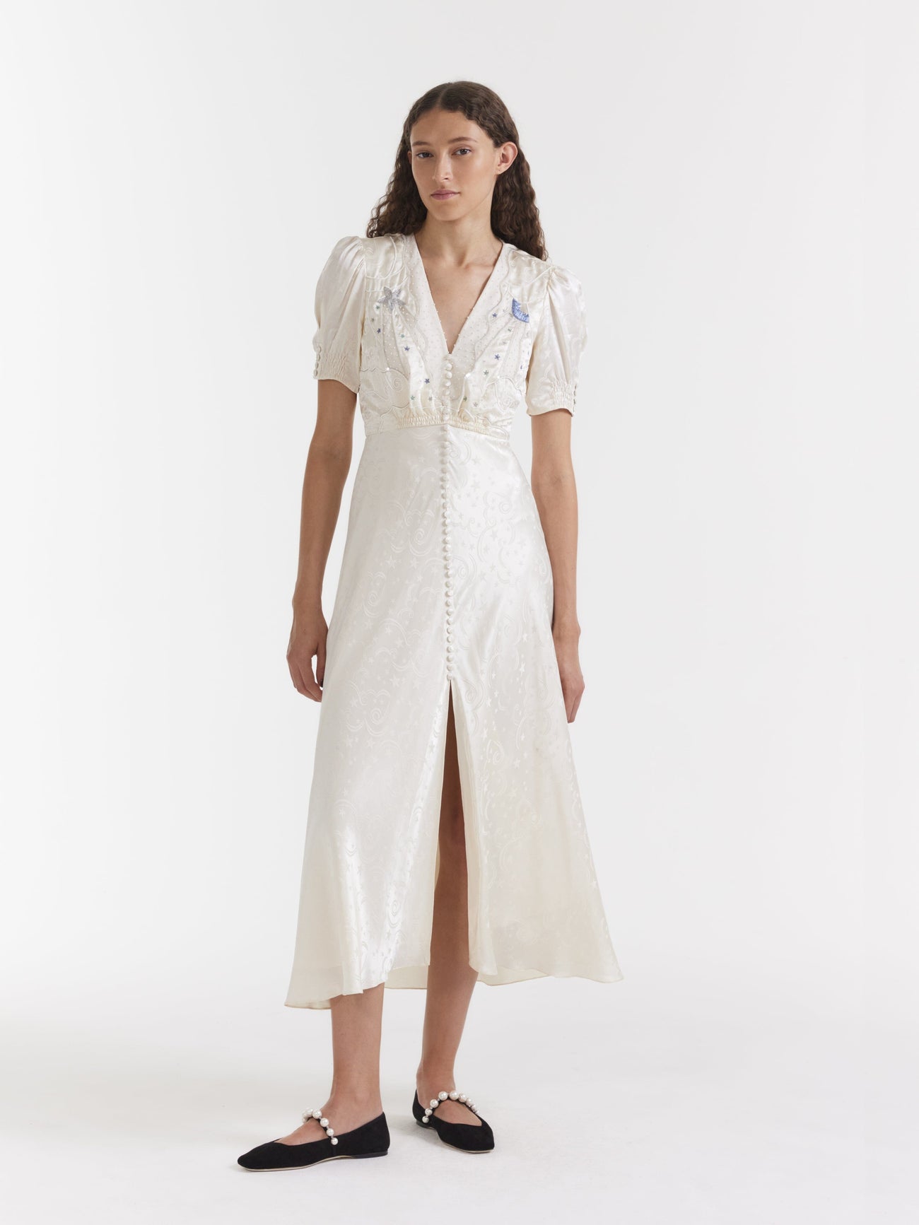 Load image into Gallery viewer, Venyx Lea Long Dress in Tusk Moonbeam Embroidery