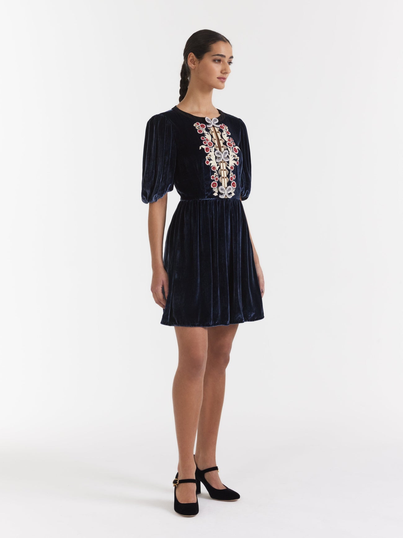 Load image into Gallery viewer, Camille Thread Short Dress in Navy