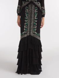 Isa Long C Dress Black Botanic Embroidery