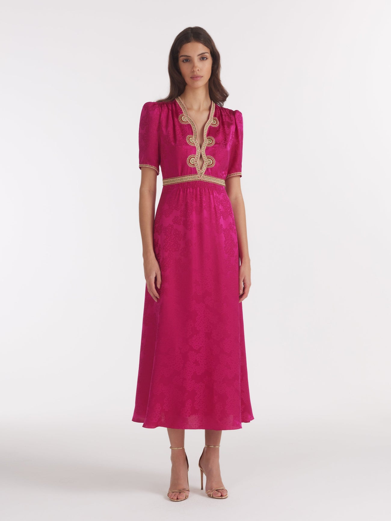 Load image into Gallery viewer, Tabitha Dress in Bright Azalea Ornate