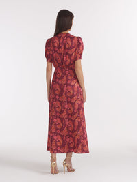 Lea Long Dress in Ruby Paisley Embroidery