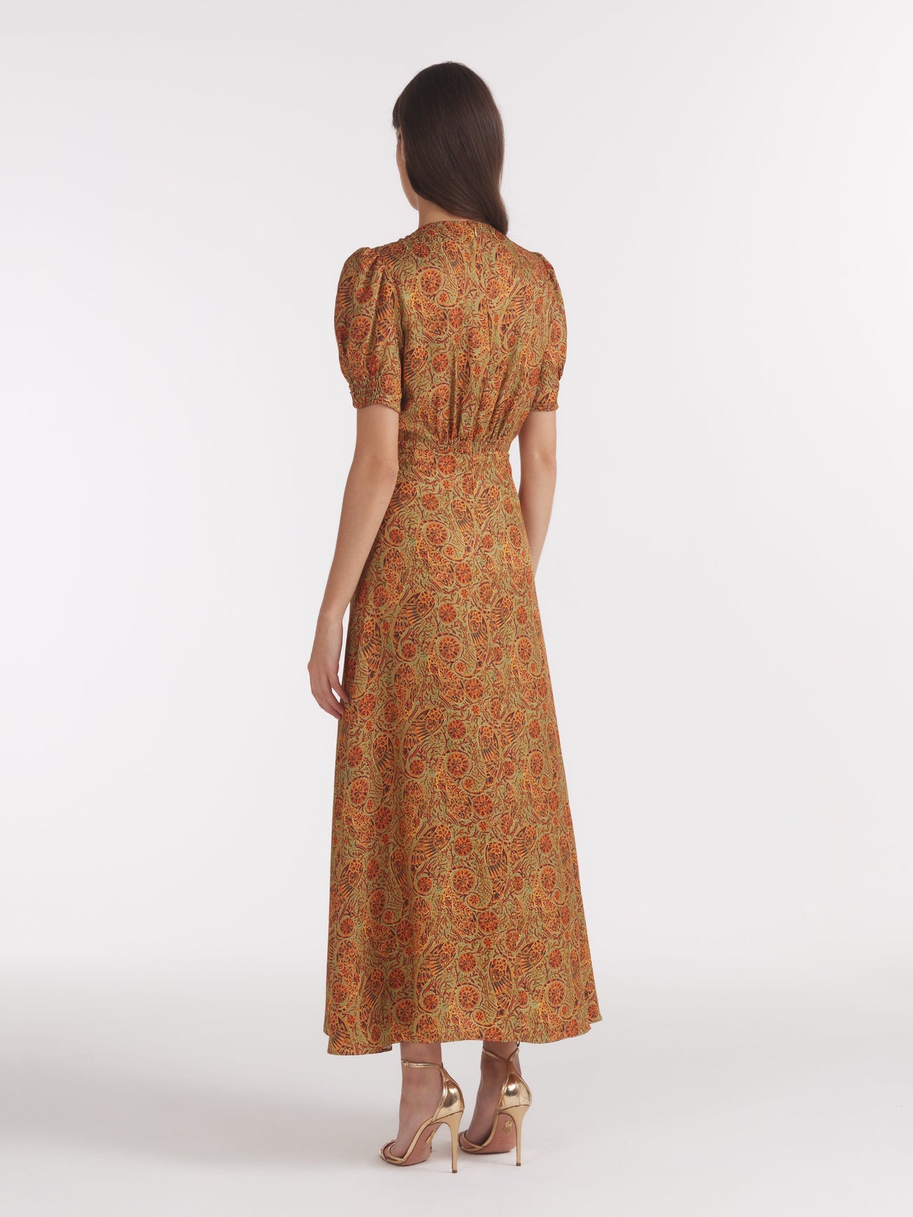 Load image into Gallery viewer, Lea Long Dress in Copper Paisley Embroidery