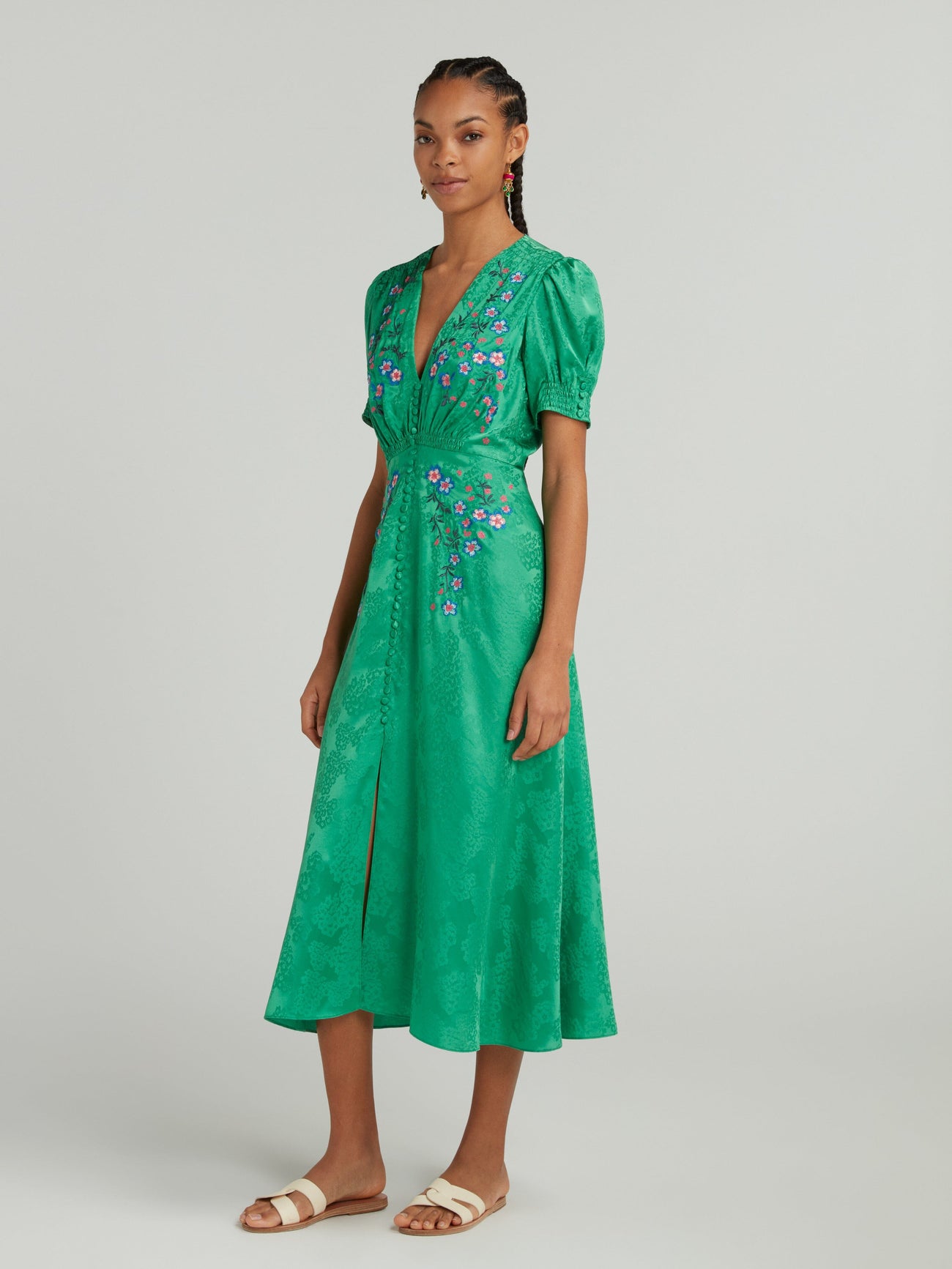 Load image into Gallery viewer, Lea Dress in Kelly Green Embroidered