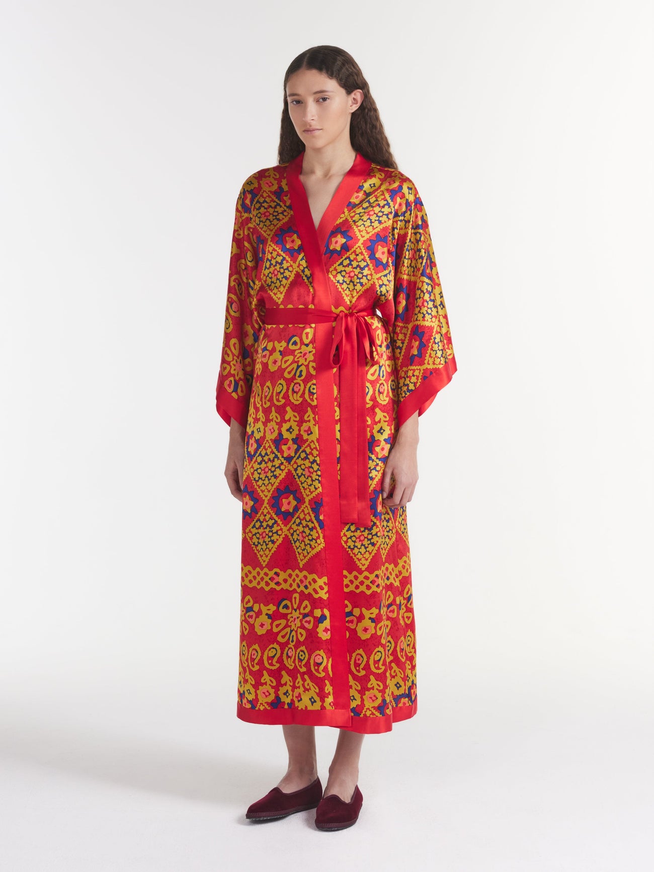 Load image into Gallery viewer, Silk Kimono Robe in Ruby Batik