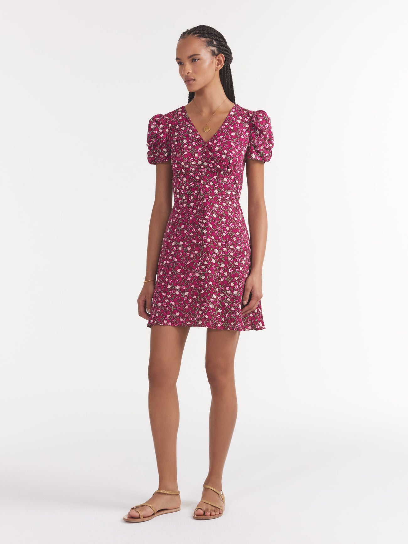 Load image into Gallery viewer, Margot Mini Dress in Busy Lizzie Wineberry
