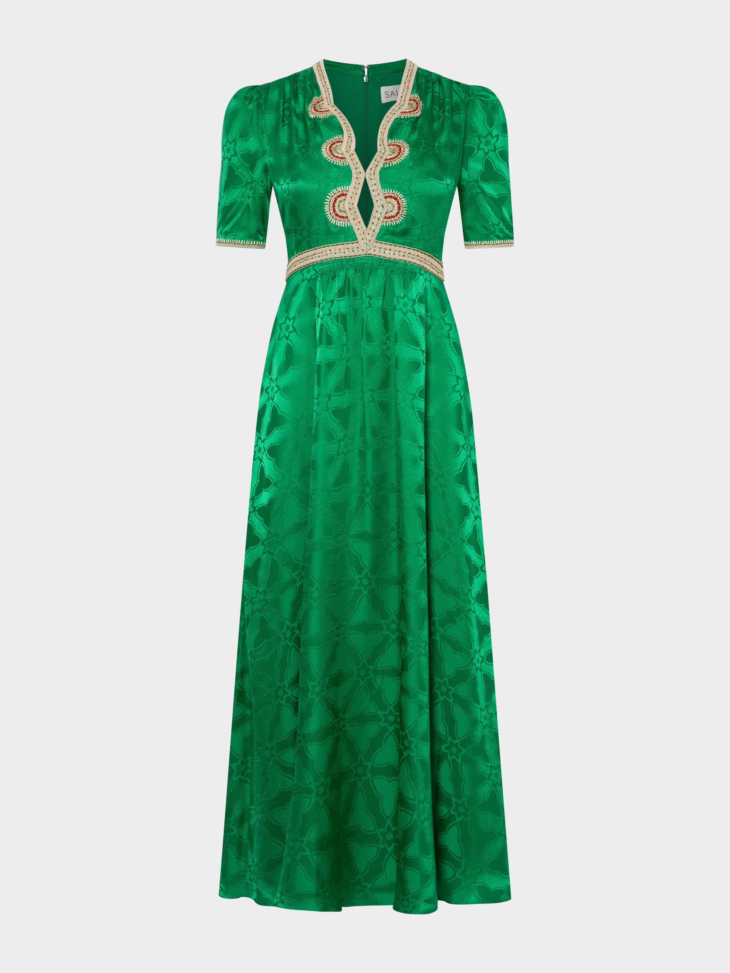 Tabitha C Dress in Emerald Green Ornate Embroidery SALONI Tabitha C Dress in Emerald Green Ornate Embroidery SALONI