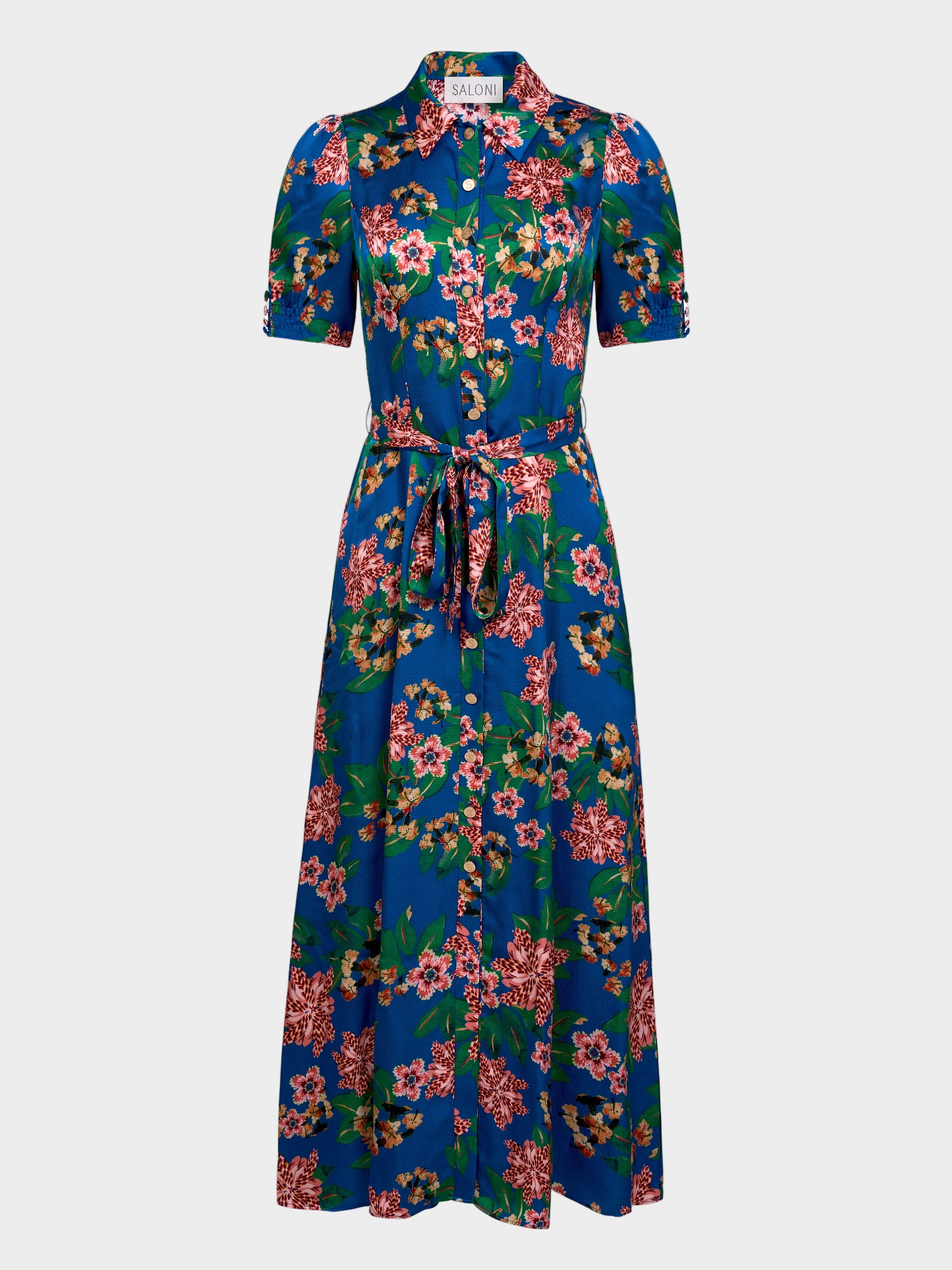 Vanessa D Dress in Flori Sapphire – SALONI