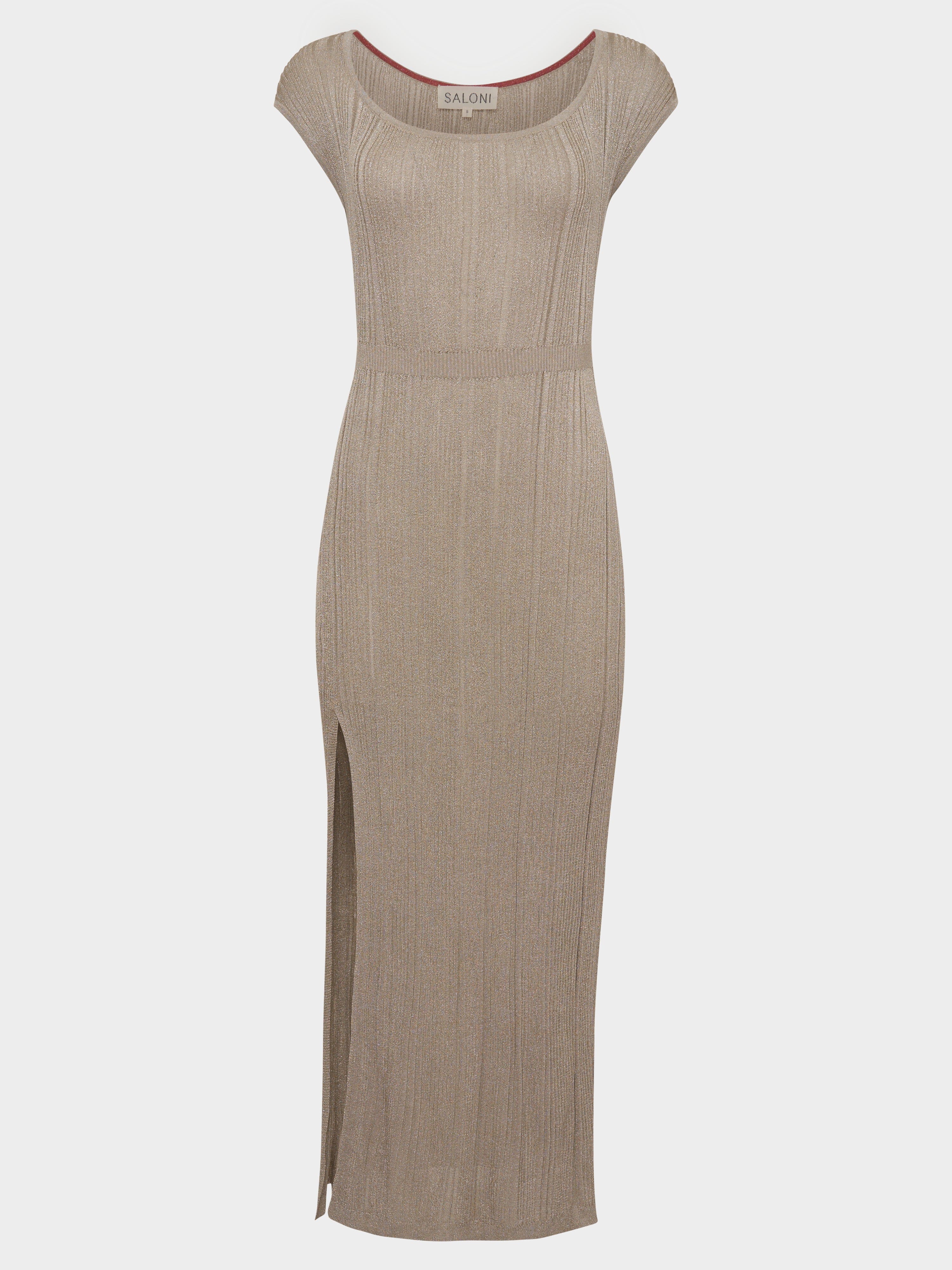 Saloni London - Venyx Stardust Rib Dress in Pale Silver Saloni London - Venyx Stardust Rib Dress in Pale Silver