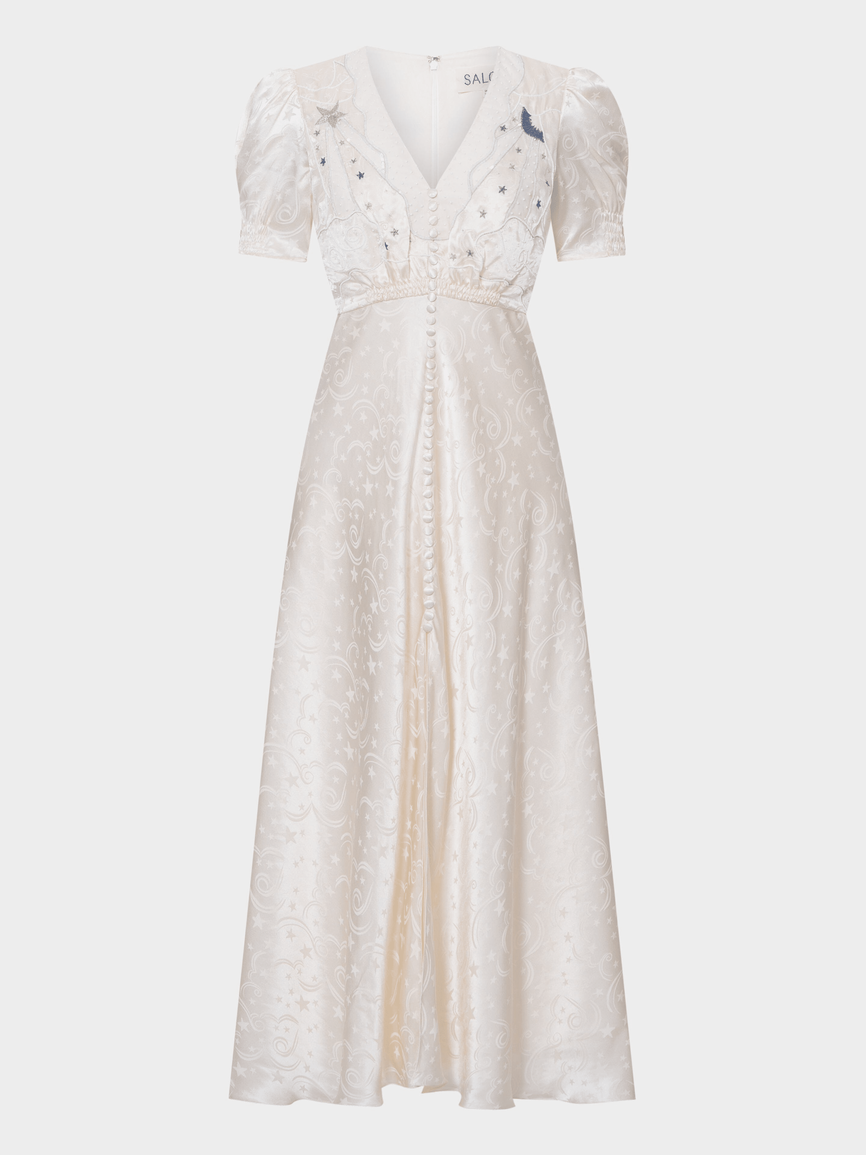 Venyx Lea Long Dress in Tusk Moonbeam Embroidery – SALONI