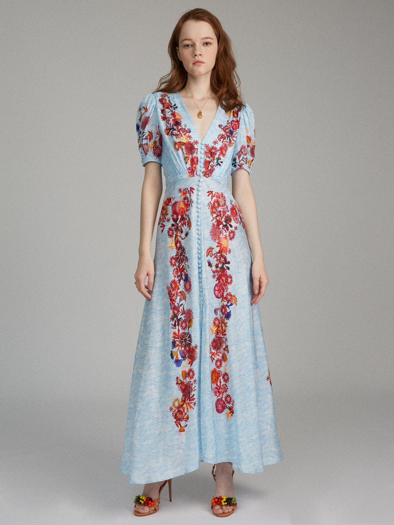Load image into Gallery viewer, Lea Long Dress in Coral Adorning print