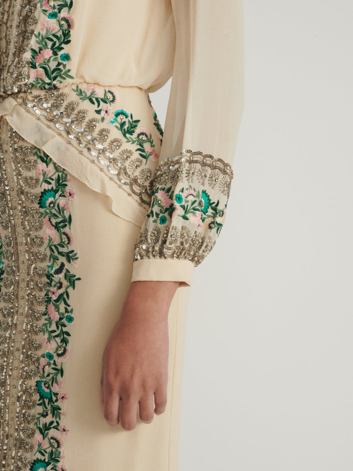 Load image into Gallery viewer, Isa Silk B Dress in Cream Garden Embroidery