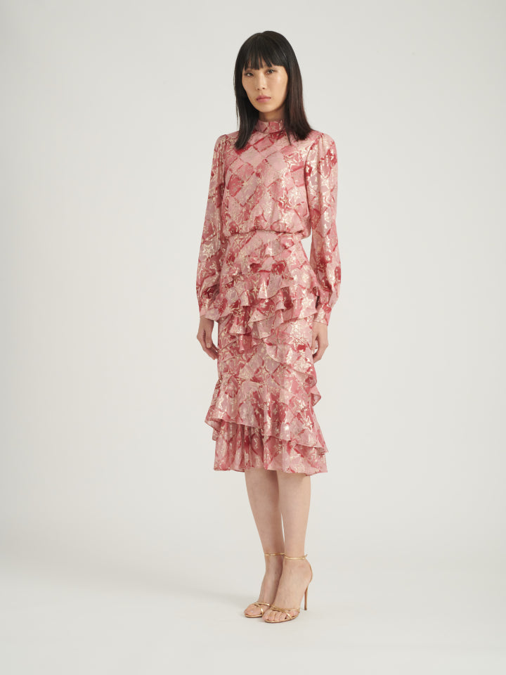 Load image into Gallery viewer, Isa Ruffle Dress in Rose Check print