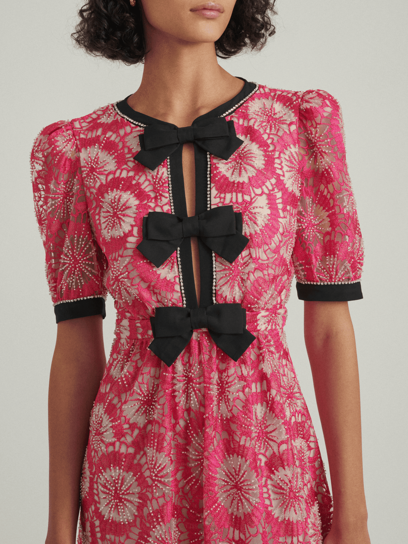 Load image into Gallery viewer, Jamie C Embellishment Bows Dress in Fuchsia Beige
