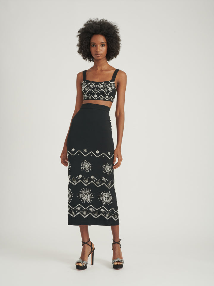 Load image into Gallery viewer, Nat Skirt in Black with Galaxy Embroidery
