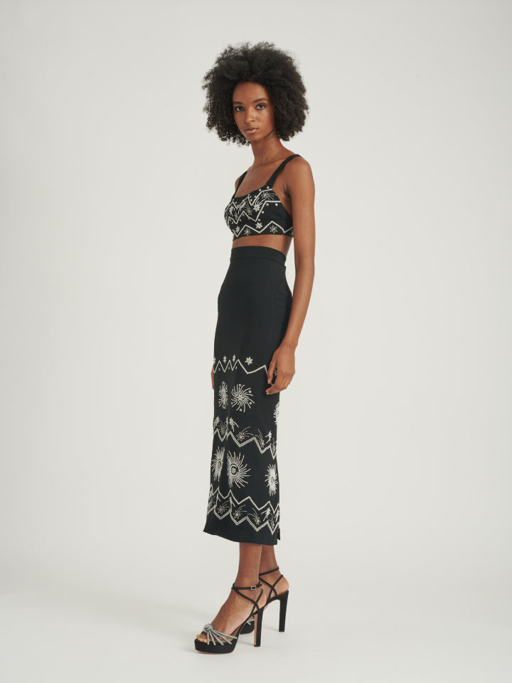 Load image into Gallery viewer, Nat Skirt in Black with Galaxy Embroidery