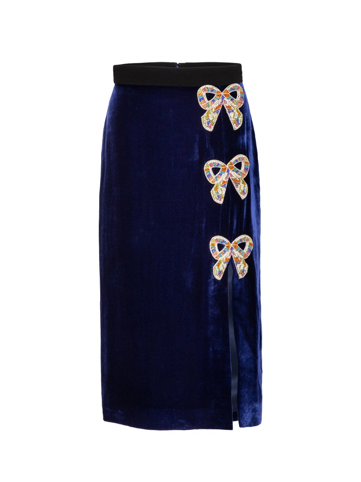 Load image into Gallery viewer, Kirsten Embellished Bows Skirt in Sapphire