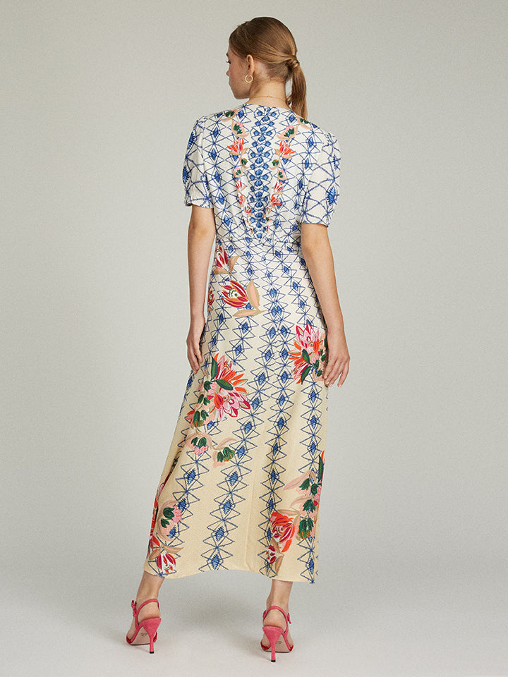 Load image into Gallery viewer, Lea Long Dress in Opal Trellis print