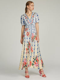 Lea Long Dress in Opal Trellis print