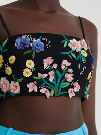 Bandeau B Top in Black with Textured Flowers