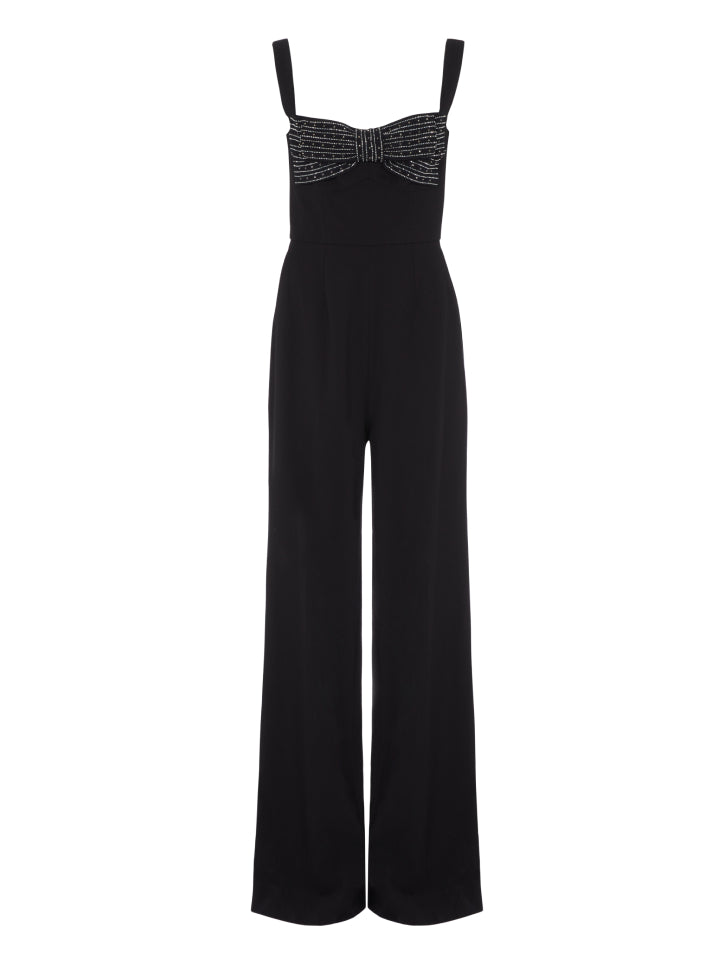 Load image into Gallery viewer, Rachel Embellished Bow Jumpsuit in Black
