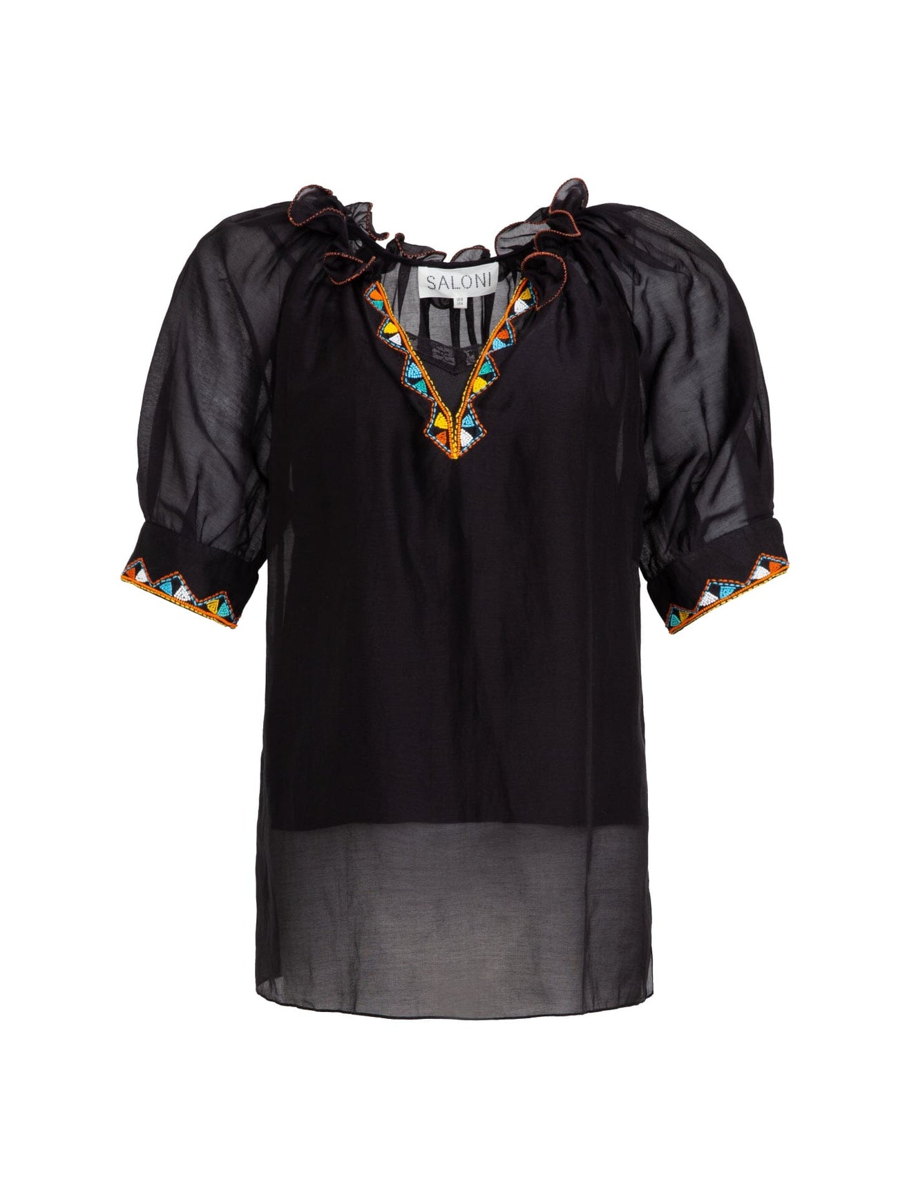Load image into Gallery viewer, Josie Top in Black with Geo Embroidery