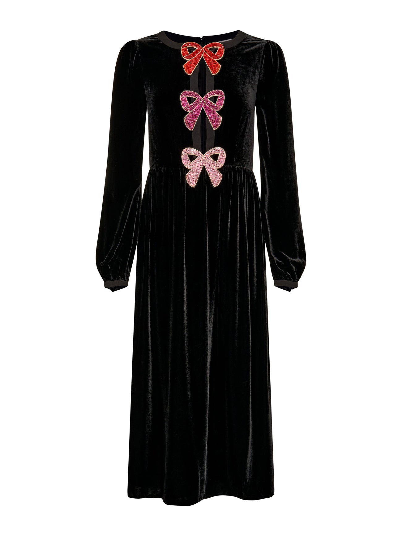 Load image into Gallery viewer, Camille Velvet Pink Bows Dress in Black